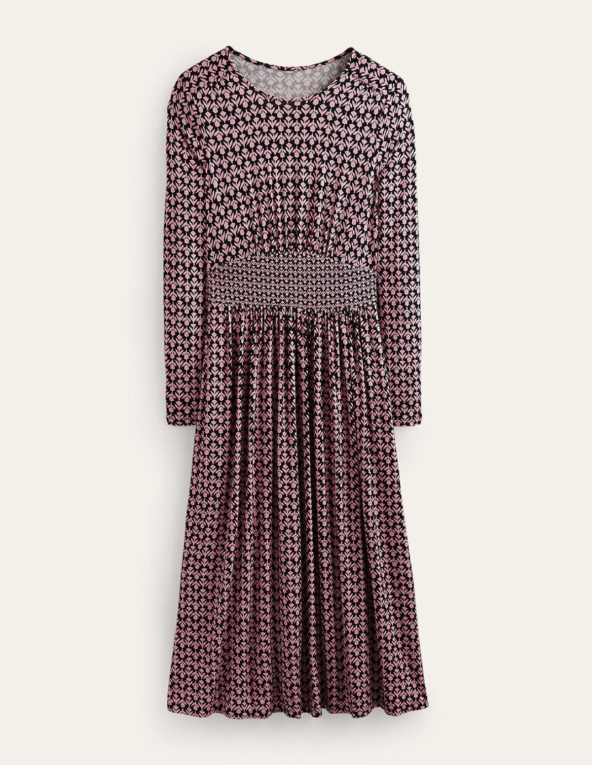 Thea Long Sleeve Midi Dress-Black and Milkshake, Tulip Pop-5