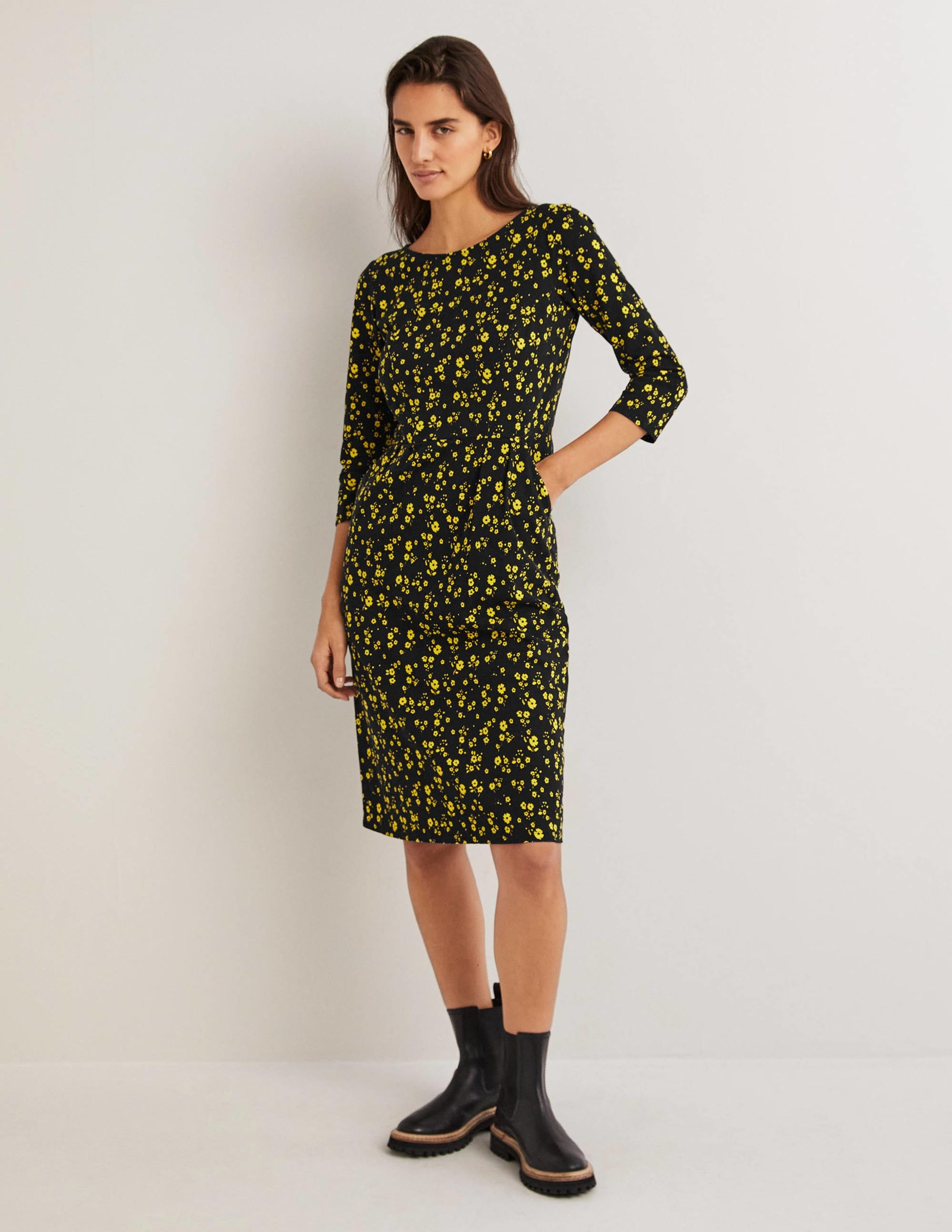 Penny Jersey Dress-Black, Floral Sprig - Image 1