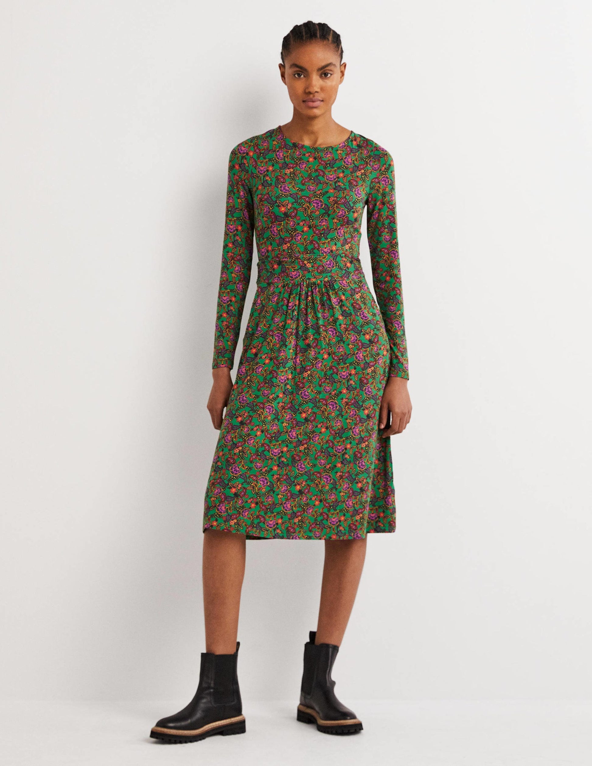 Abigail Jersey Dress-Highland Green, Exotic Floral-1