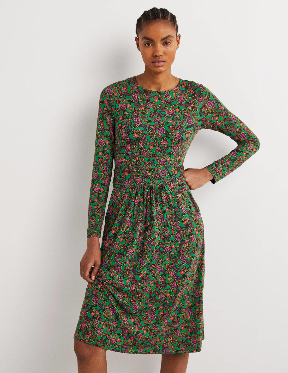 Abigail Jersey Dress-Highland Green, Exotic Floral - Image 4