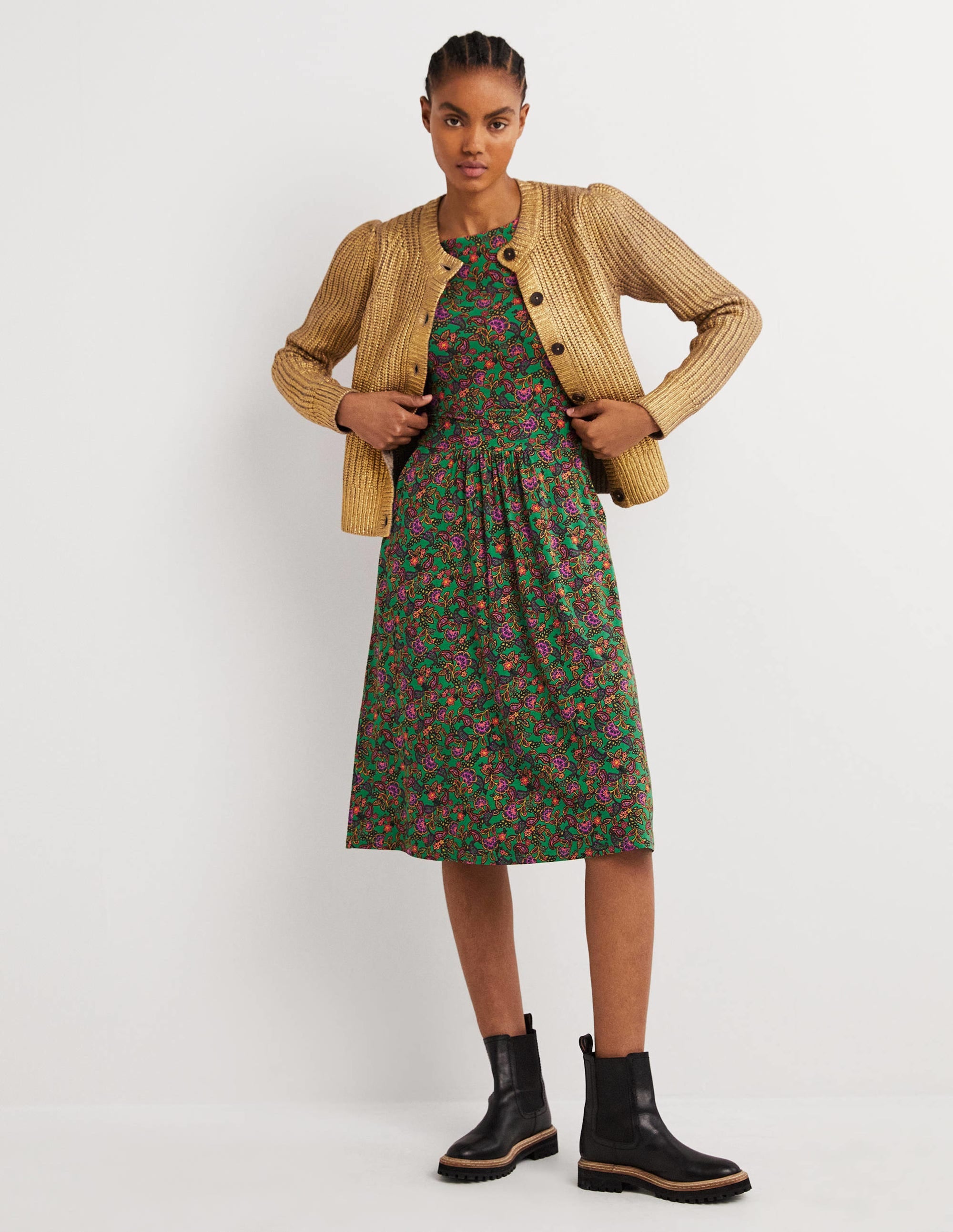 Abigail Jersey Dress-Highland Green, Exotic Floral - Image 5