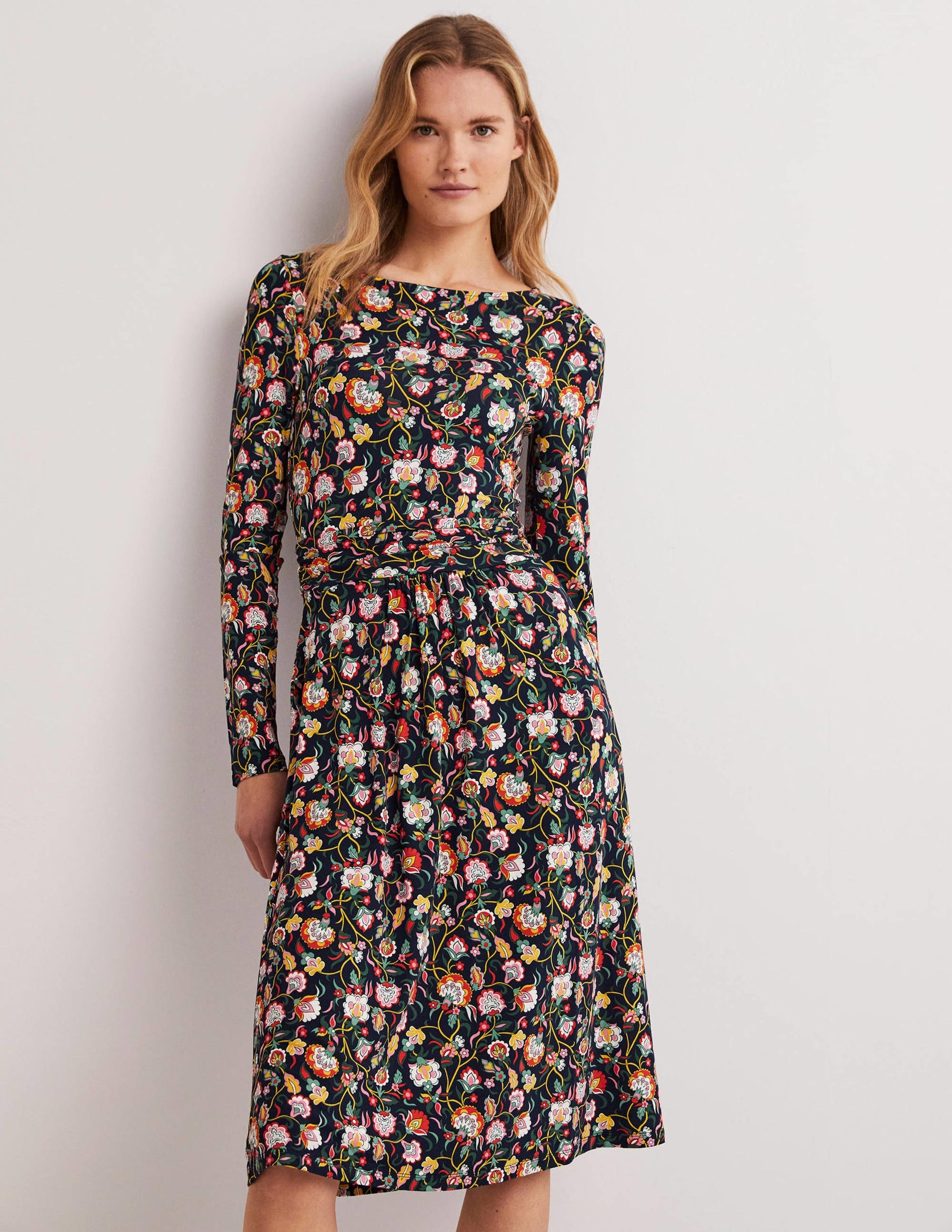 Abigail Jersey Dress-French Navy, Opulent Floral-1
