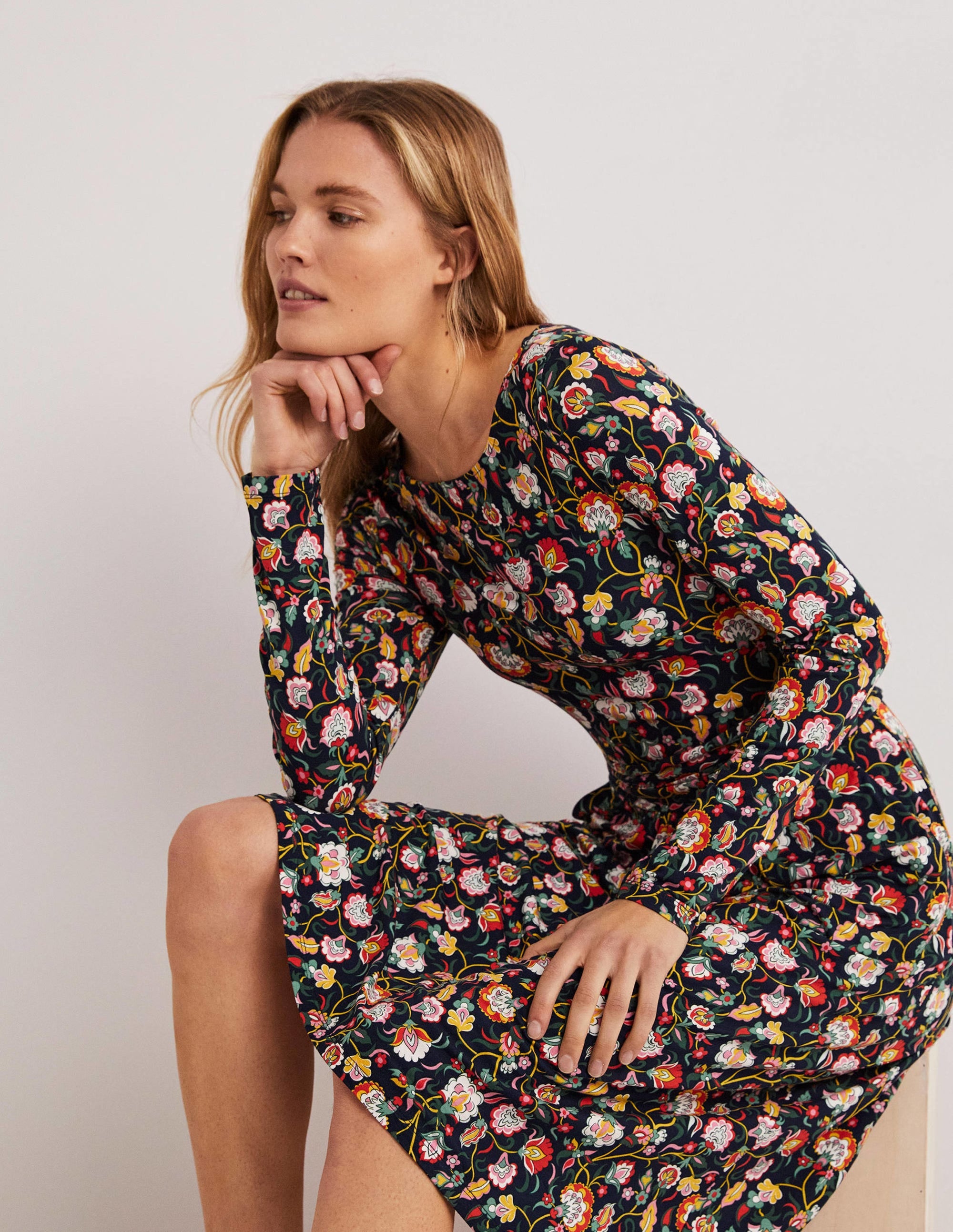 Abigail Jersey Dress-French Navy, Opulent Floral - Image 5