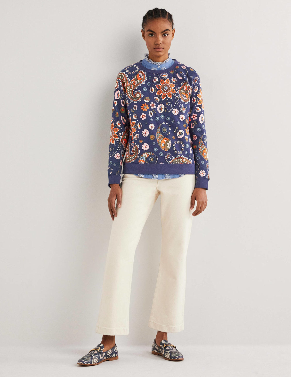 Printed Cotton Sweatshirt-French Navy, Passion Flower - Image 1