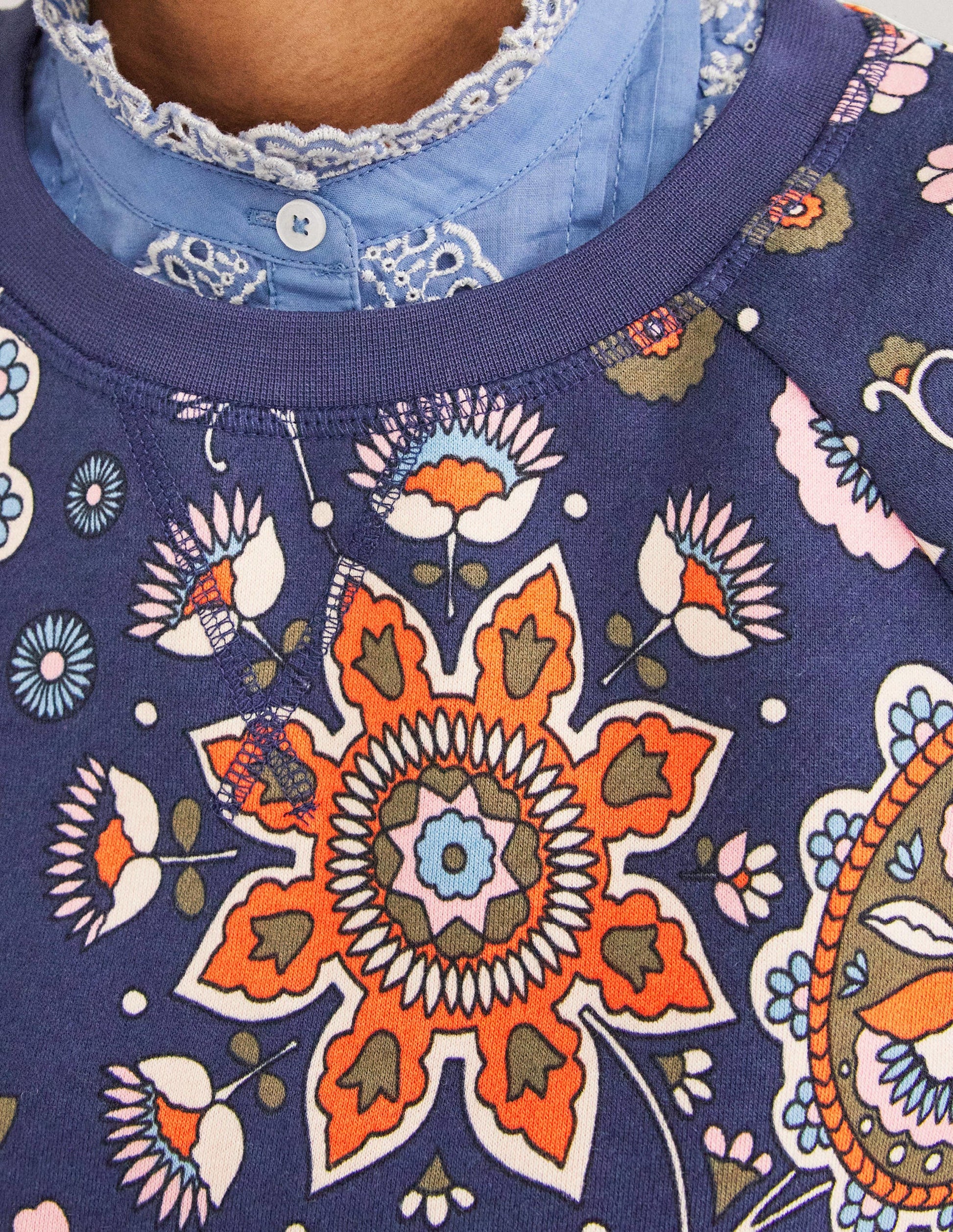 Printed Cotton Sweatshirt-French Navy, Passion Flower-2