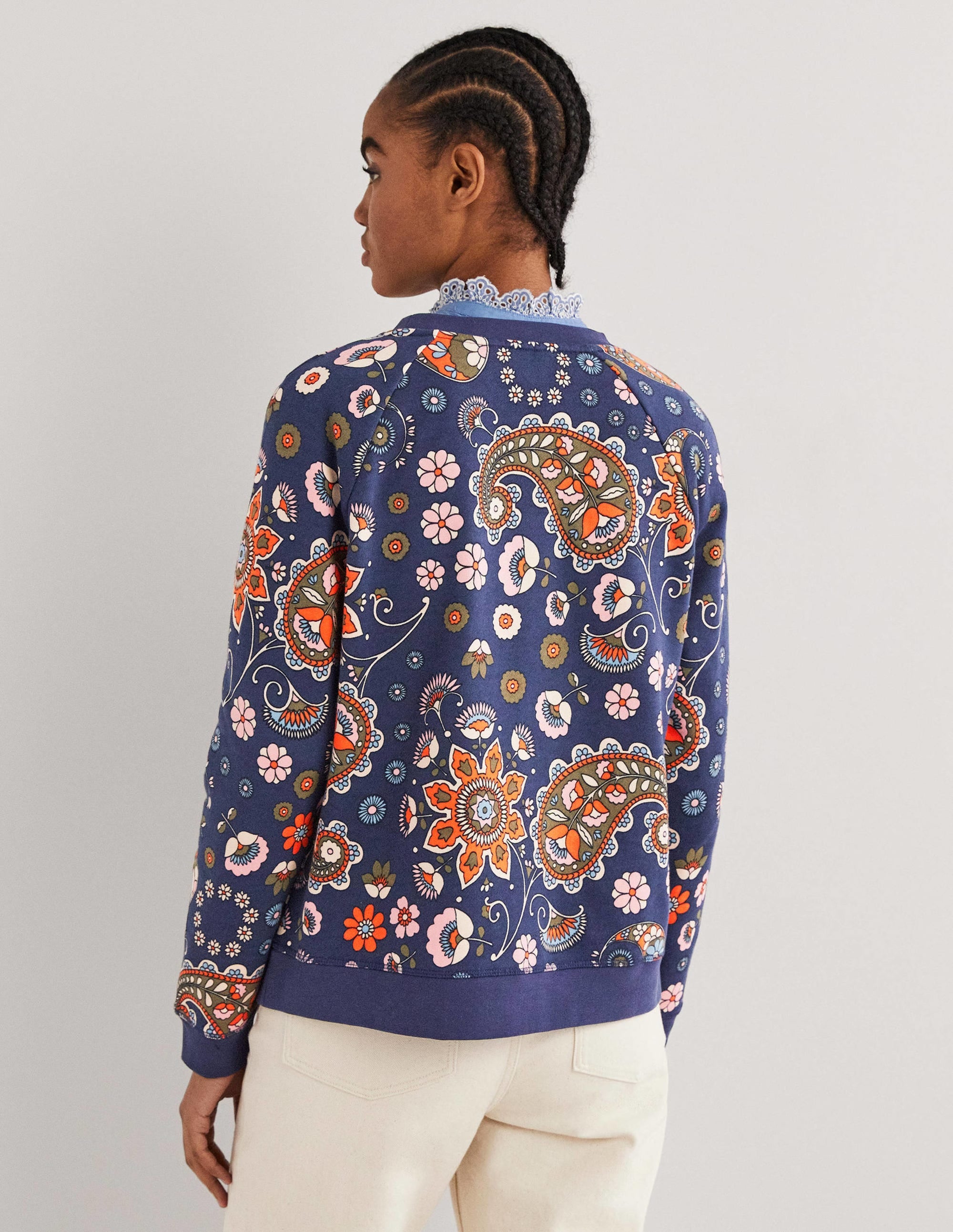 Printed Cotton Sweatshirt-French Navy, Passion Flower - Image 3