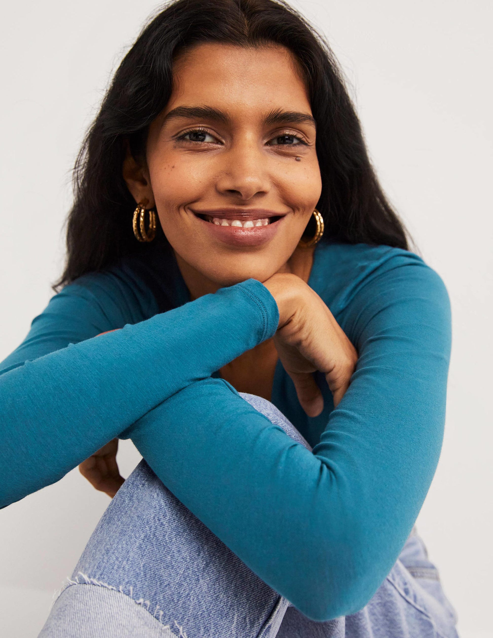 Double Layer V-neck Top-Baltic Blue-2