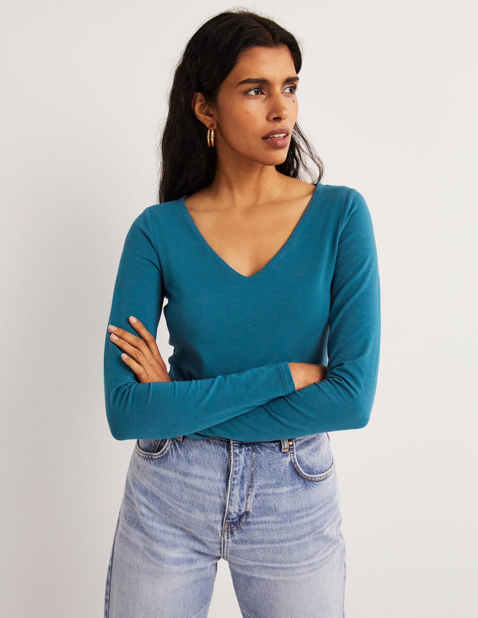 Double Layer V-neck Top-Baltic Blue-4