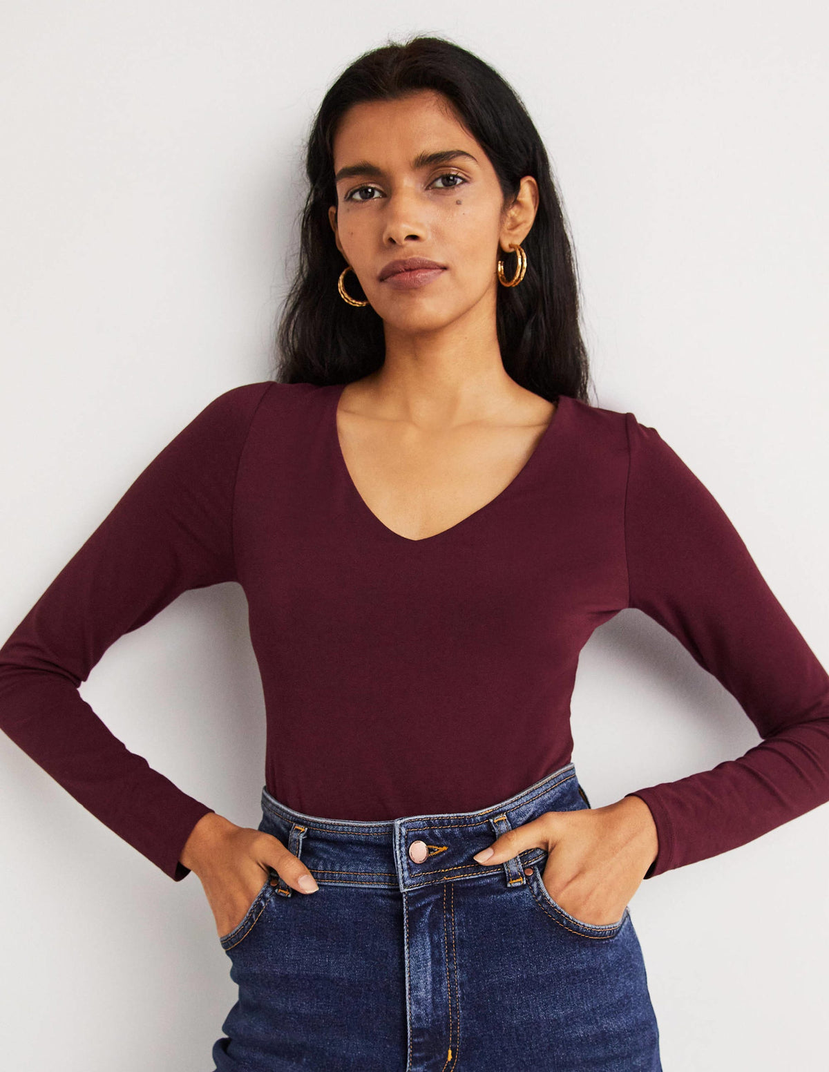 Double Layer V-neck Top-Mulled Wine Purple-1