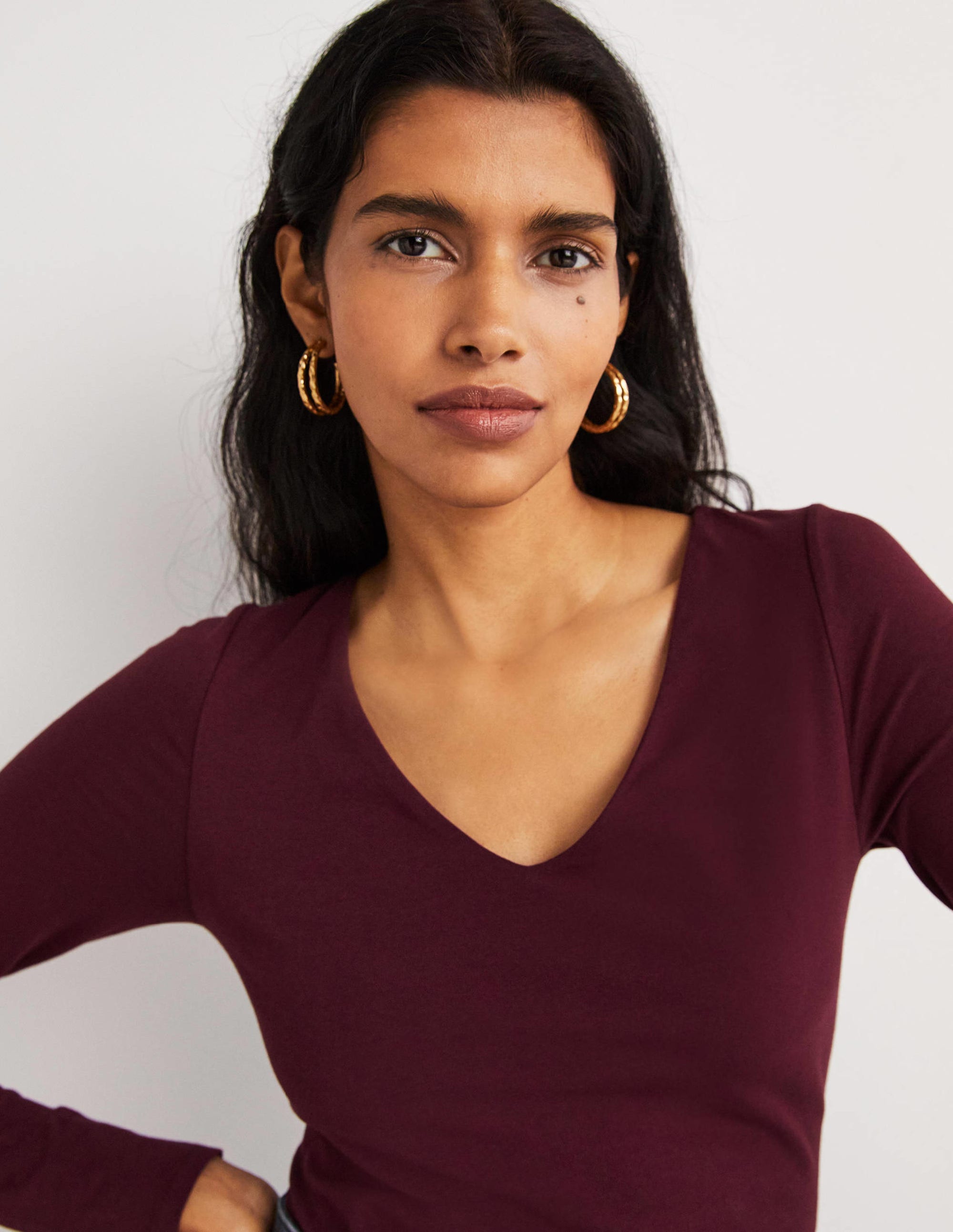 Double Layer V-neck Top-Mulled Wine Purple - Image 2