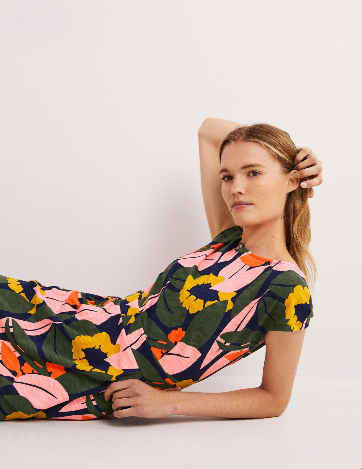 Florrie Jersey Dress-French Navy, Abstract Bloom - Image 1