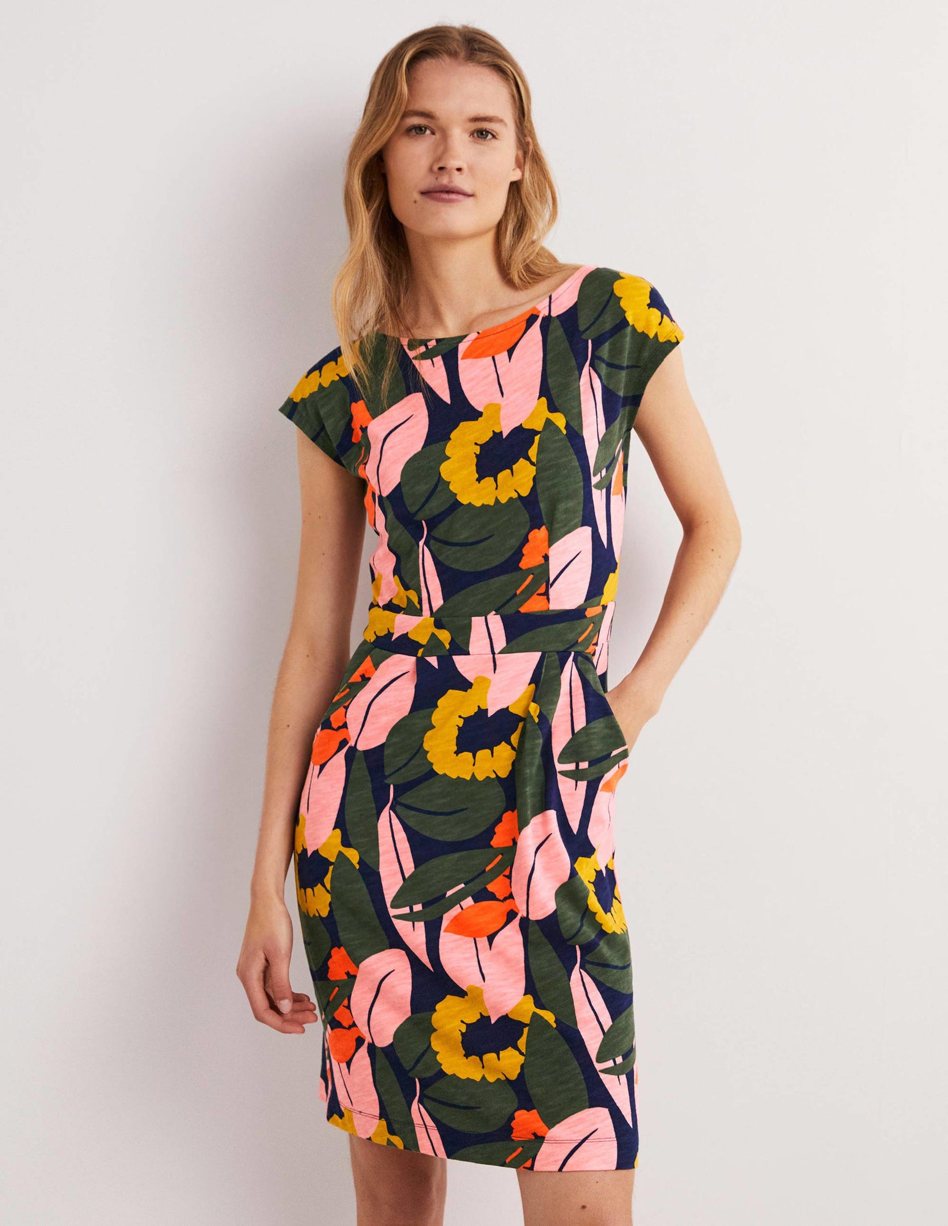 Florrie Jersey Dress-French Navy, Abstract Bloom-2