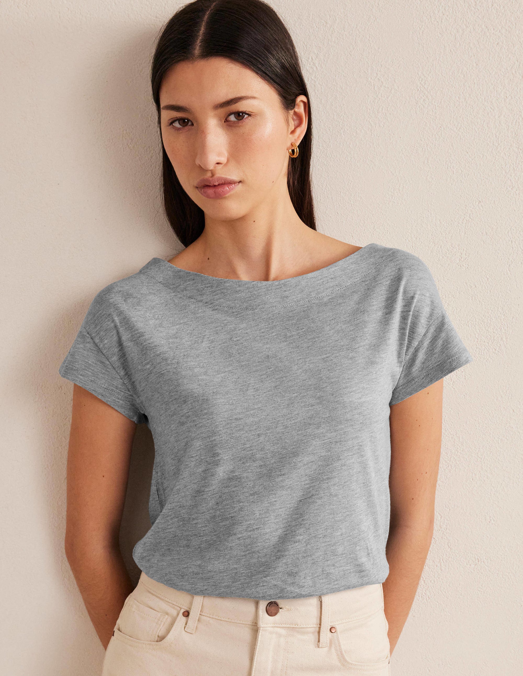 Supersoft Boat Neck T-Shirt-Grey Marl - Image 1