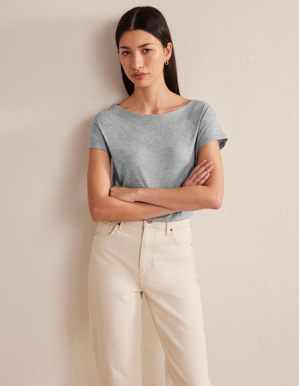 Supersoft Boat Neck T-Shirt-Grey Marl - Image 4
