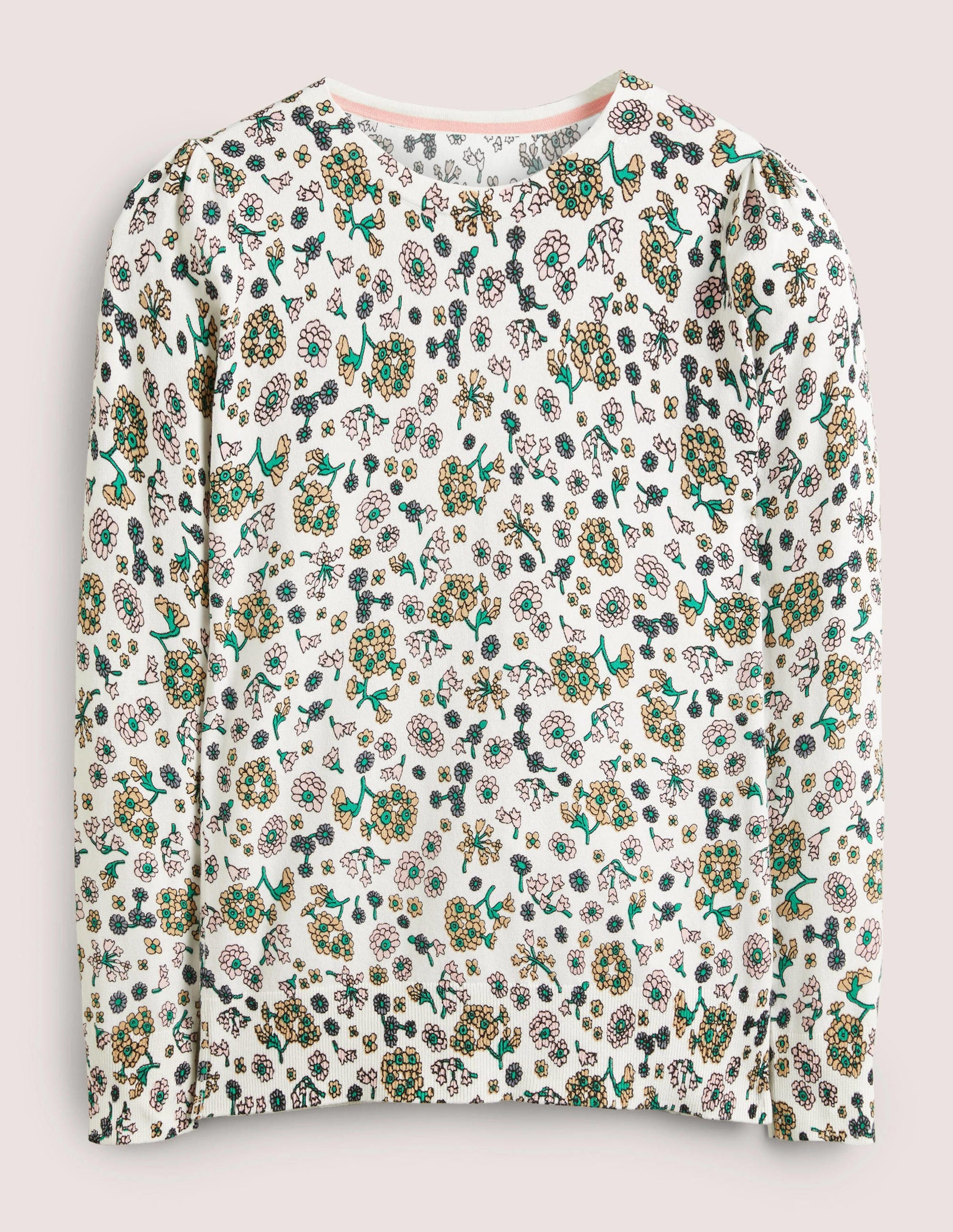 Cotton Crew Neck Sweater-Ivory, Ditsy Charm-5