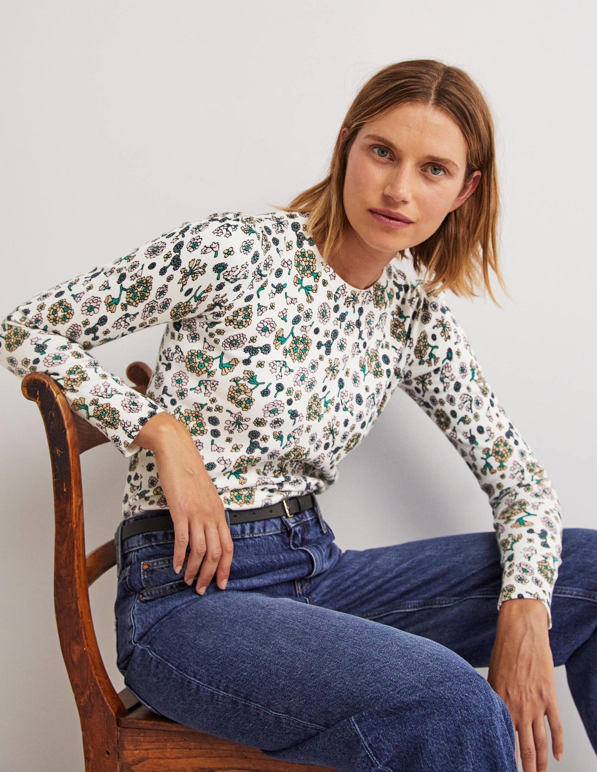 Cotton Crew Neck Sweater-Ivory, Ditsy Charm-3
