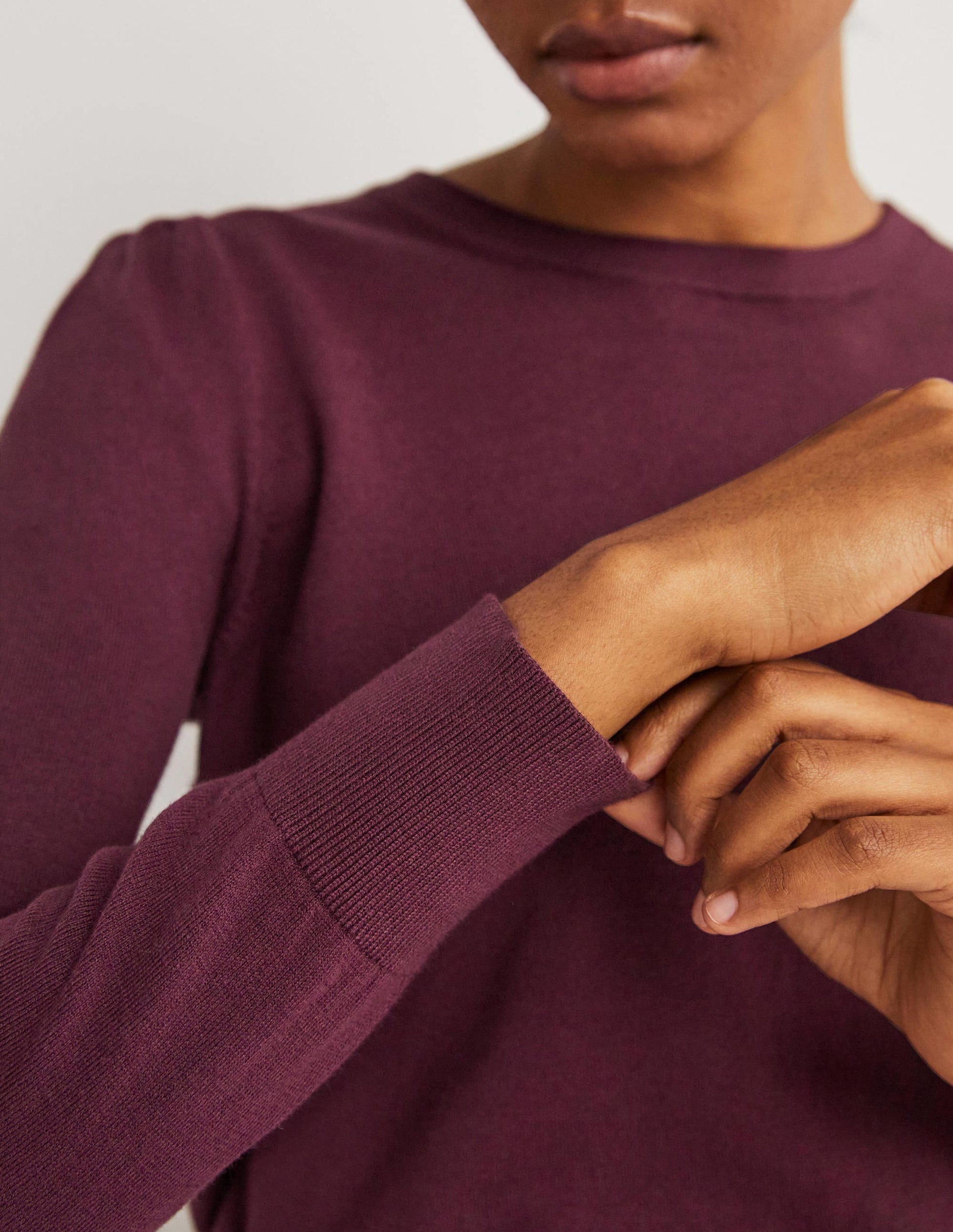 Cotton Crew Neck Sweater-Berry-2