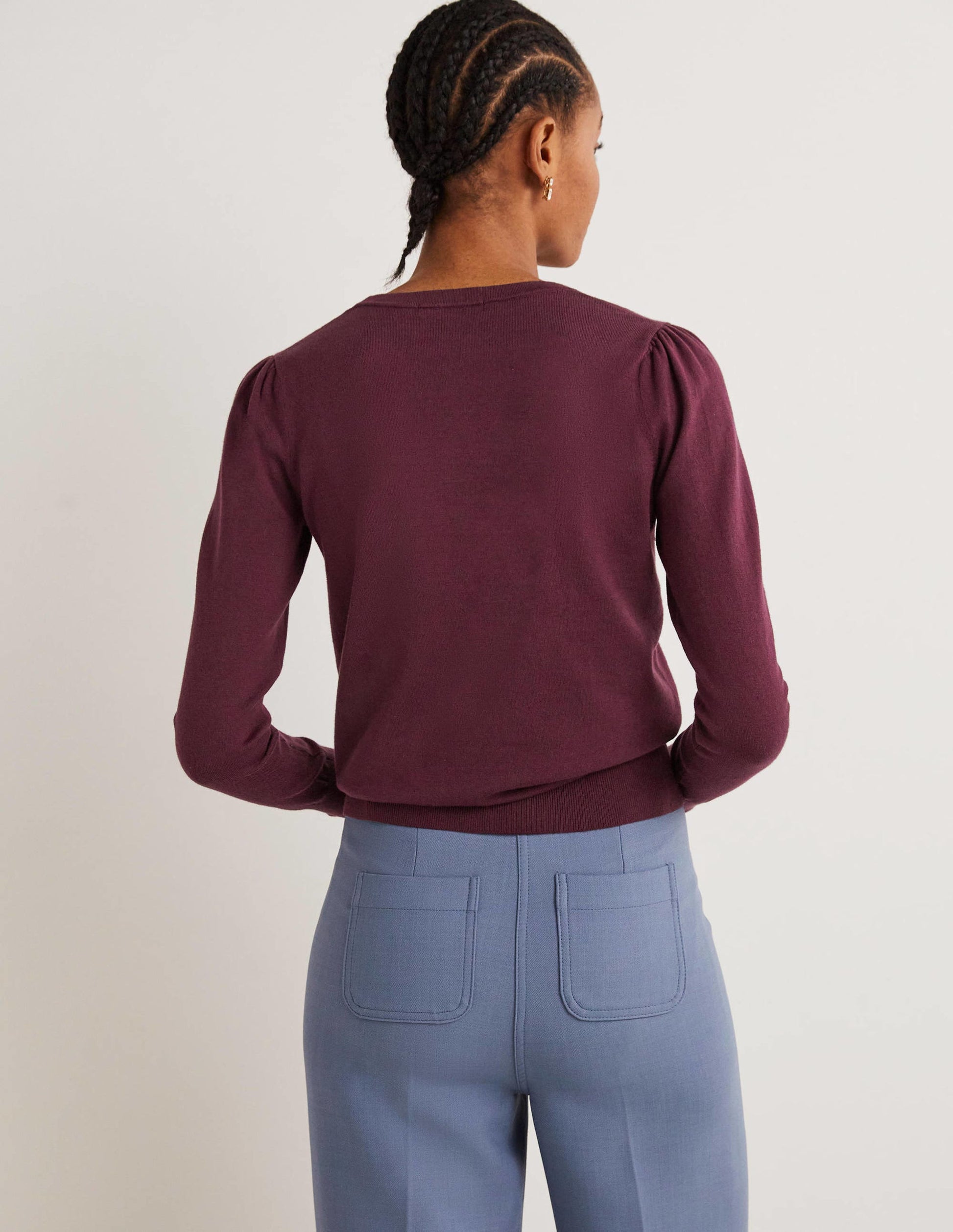 Cotton Crew Neck Sweater-Berry-3