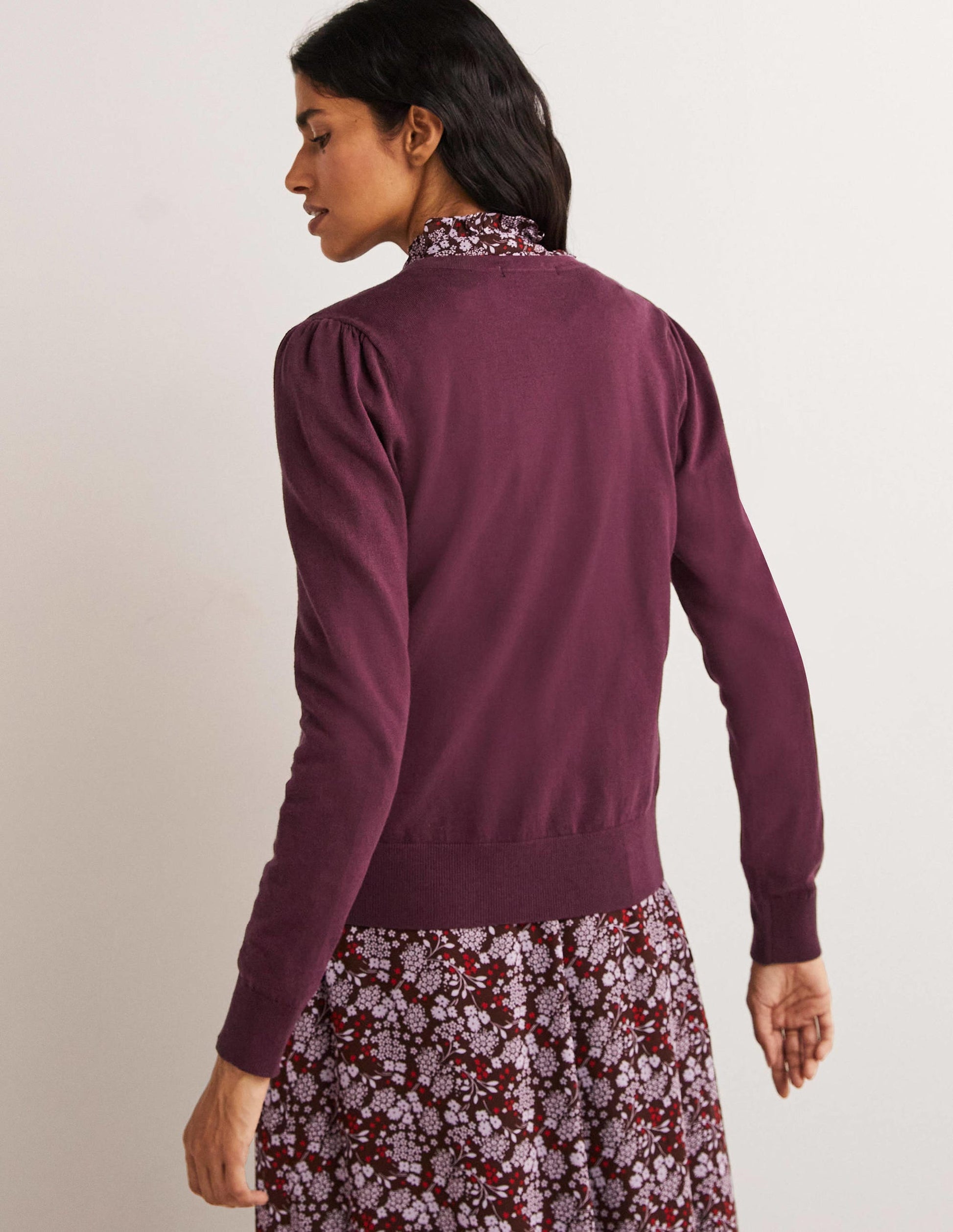 Cotton Crew Neck Cardigan-Berry-3