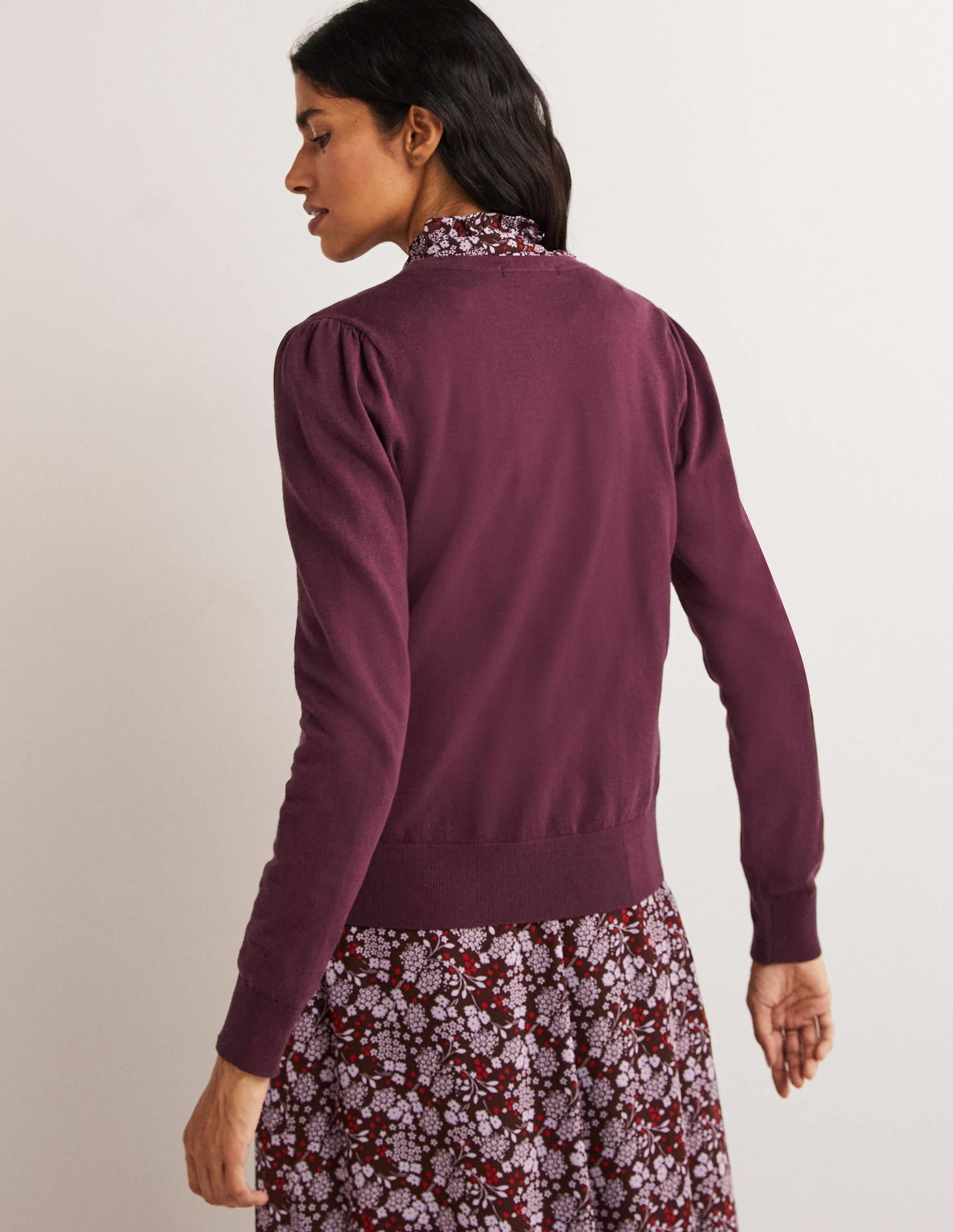 Cotton Crew Neck Cardigan-Berry - Image 3