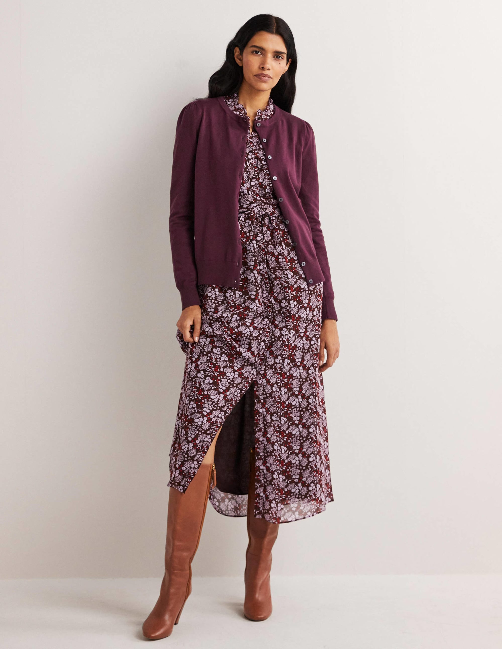 Cotton Crew Neck Cardigan-Berry - Image 4