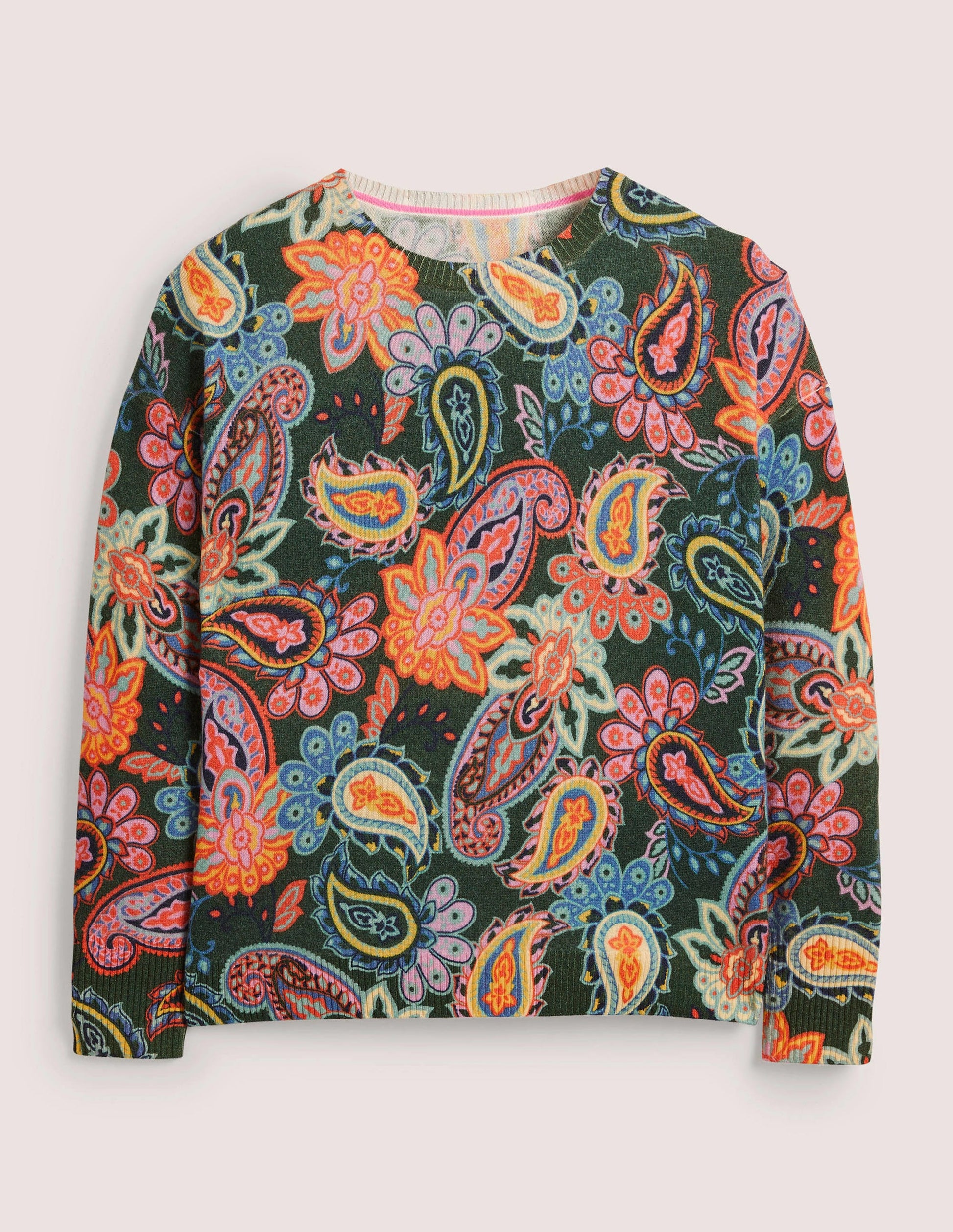 Margot Cashmere Sweater-Trekking Green, Paisley Charm-6