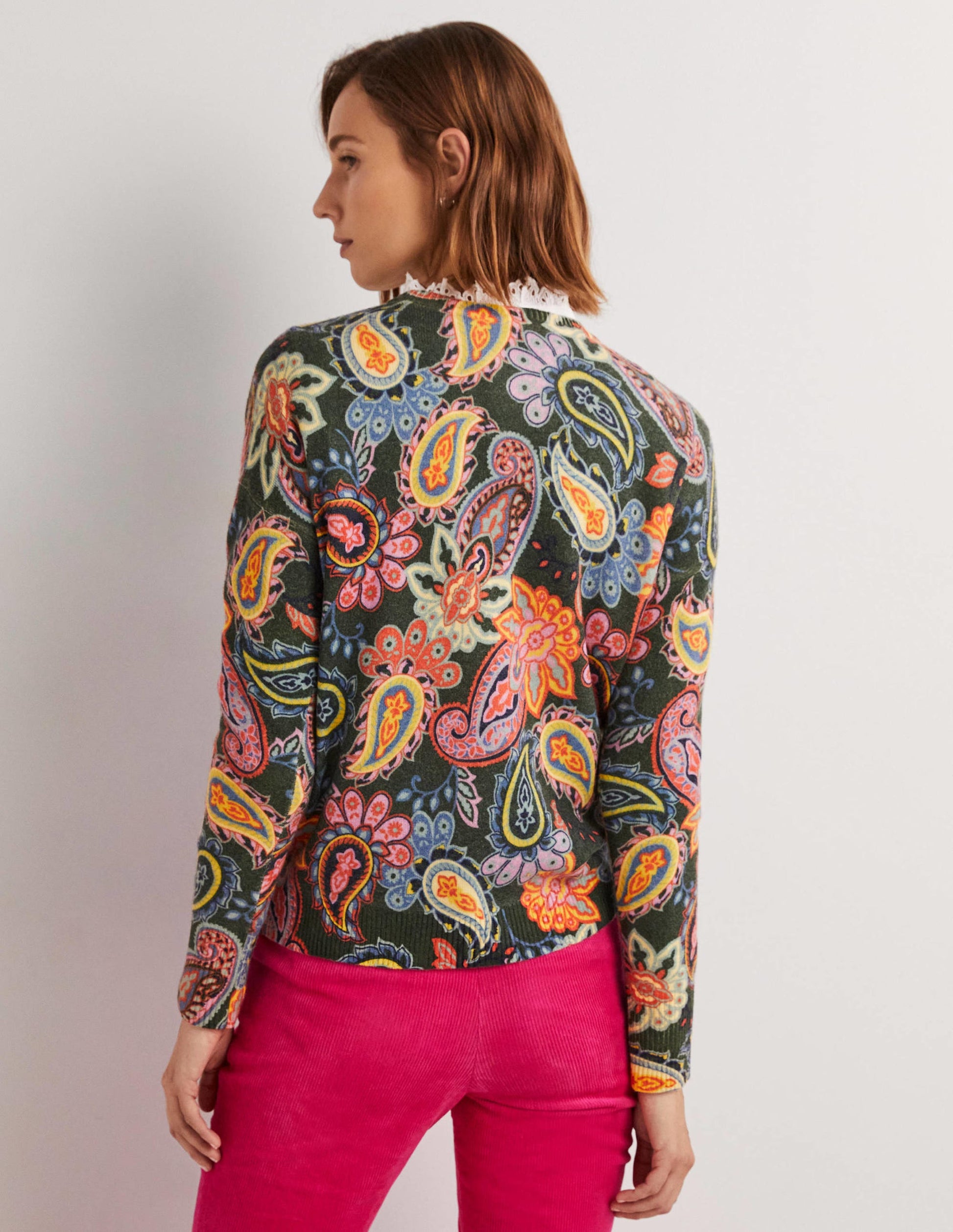 Margot Cashmere Sweater-Trekking Green, Paisley Charm-3