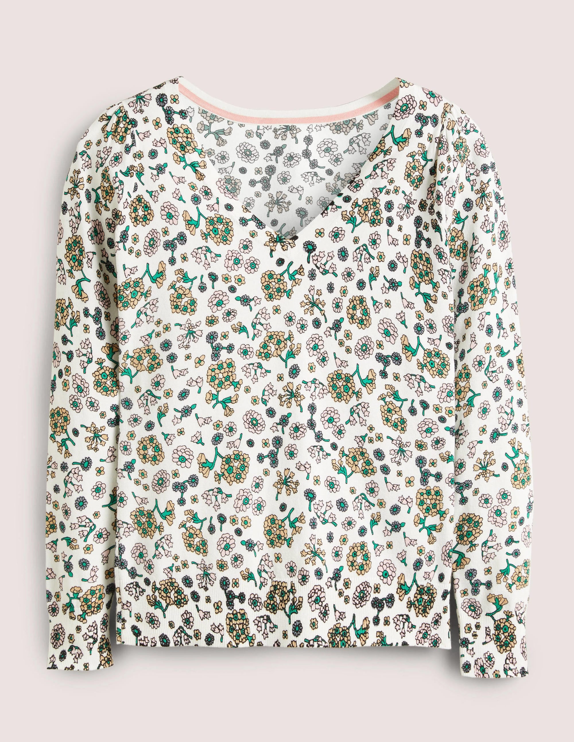 Cotton V-Neck Sweater-Ivory, Ditsy Charm - Image 6