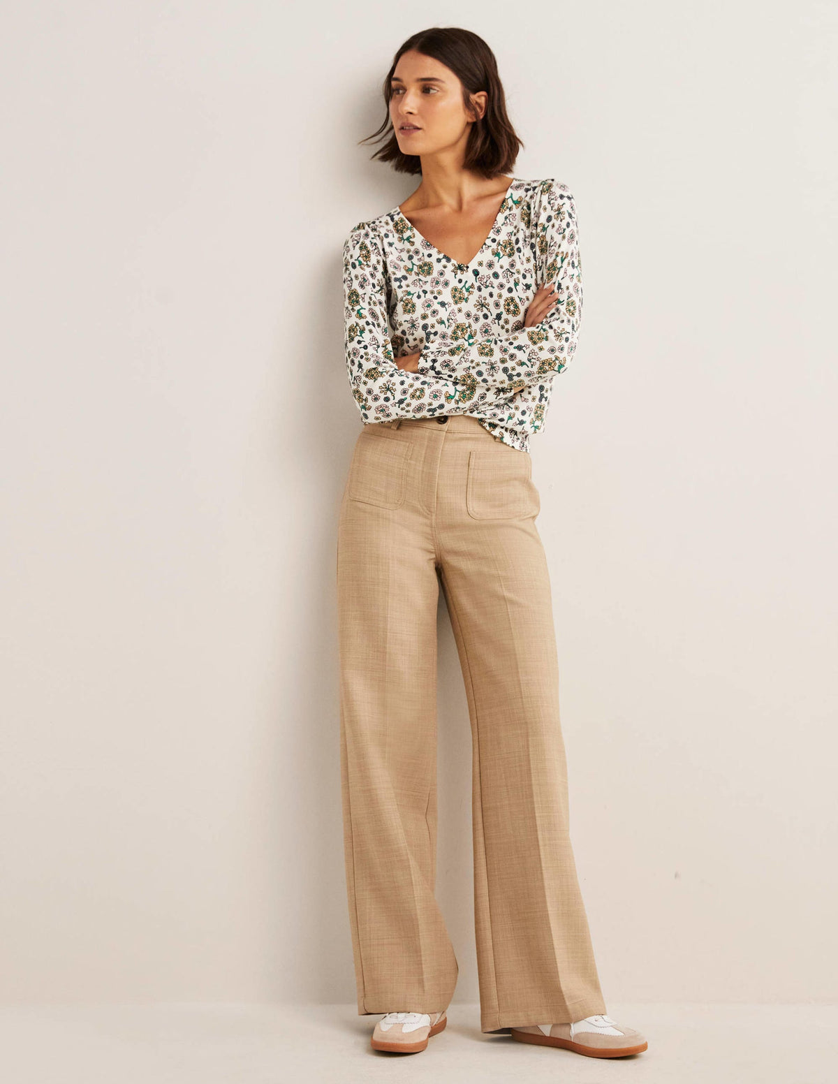 Cotton V-Neck Sweater-Ivory, Ditsy Charm - Image 1