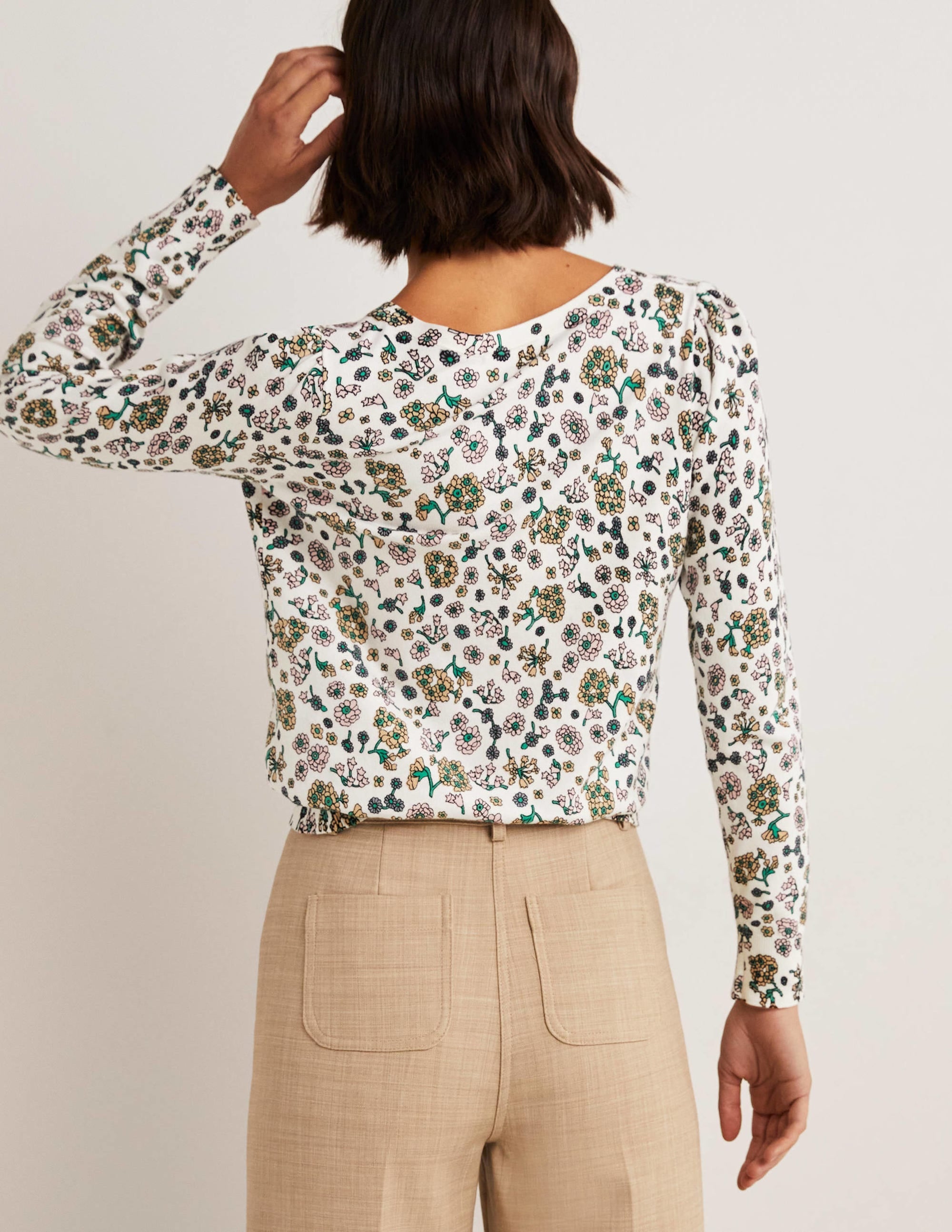 Cotton V-Neck Sweater-Ivory, Ditsy Charm - Image 3