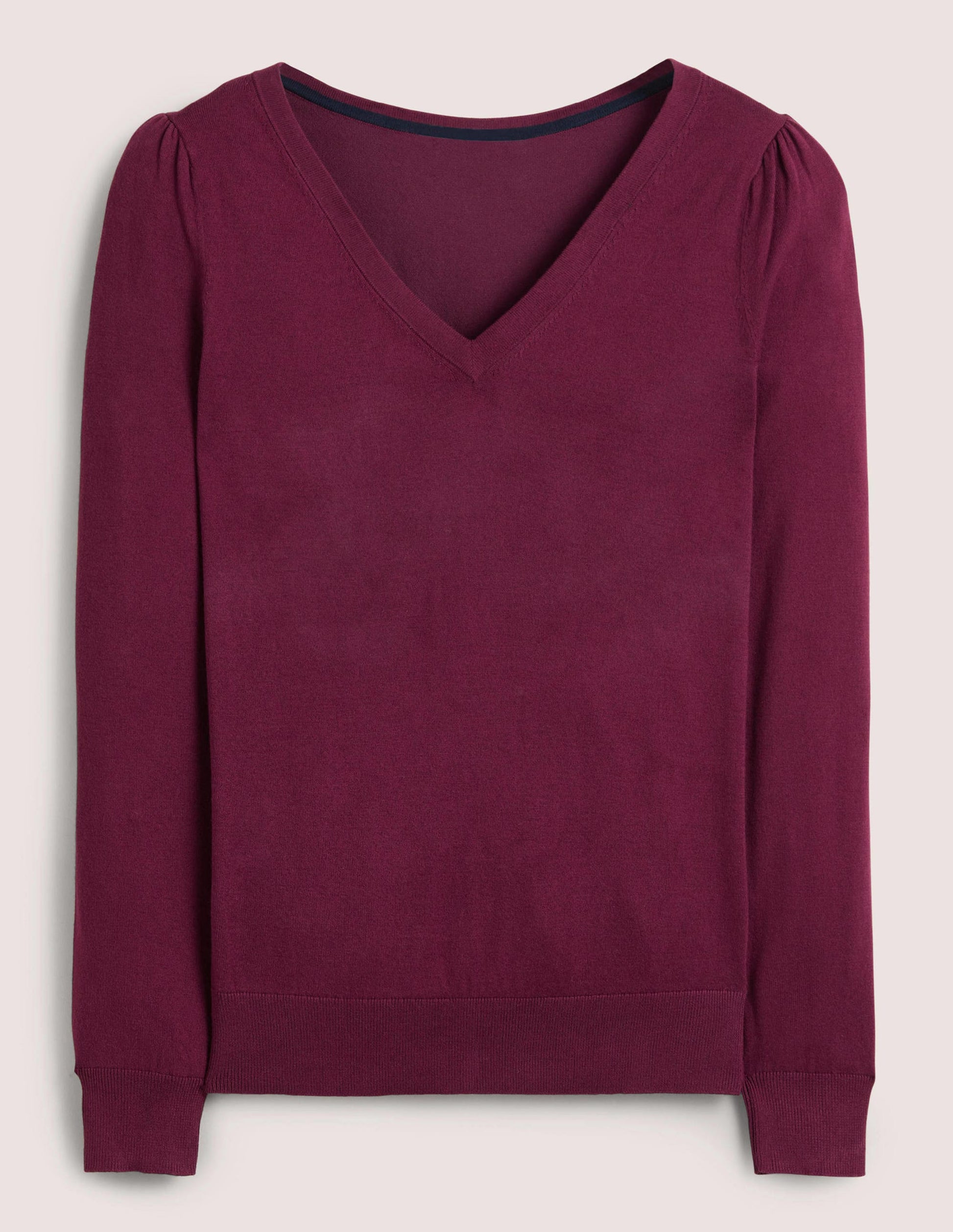 Cotton V-Neck Sweater-Berry-7
