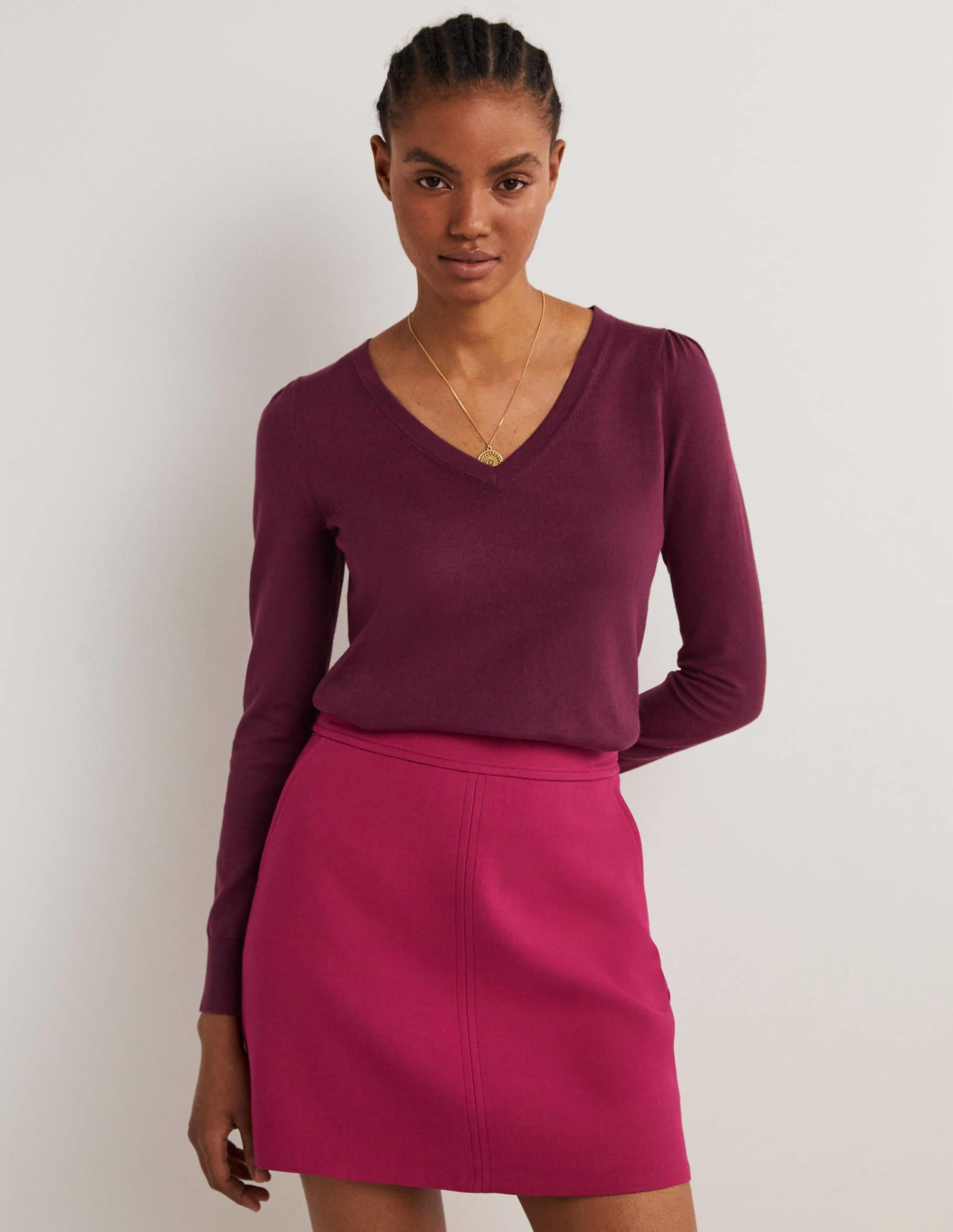 Cotton V-Neck Sweater-Berry - Image 1