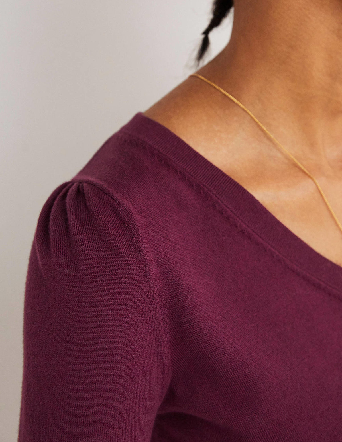 Cotton V-Neck Sweater-Berry - Image 2