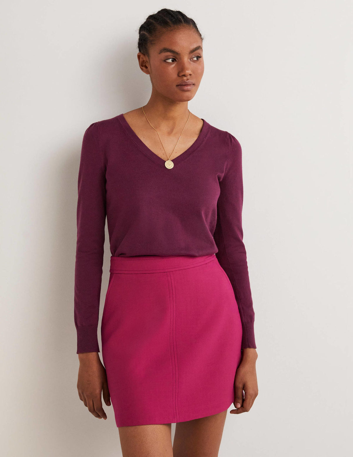 Cotton V-Neck Sweater-Berry - Image 4