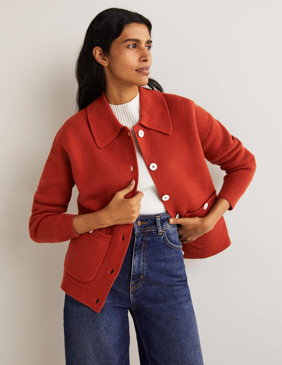 Charlotte Collared Cardigan-Rust - Image 1