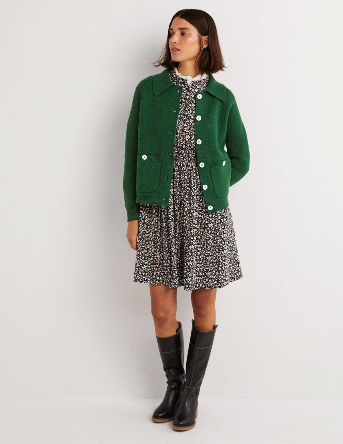 Charlotte Collared Cardigan-Hunter Green - Image 1