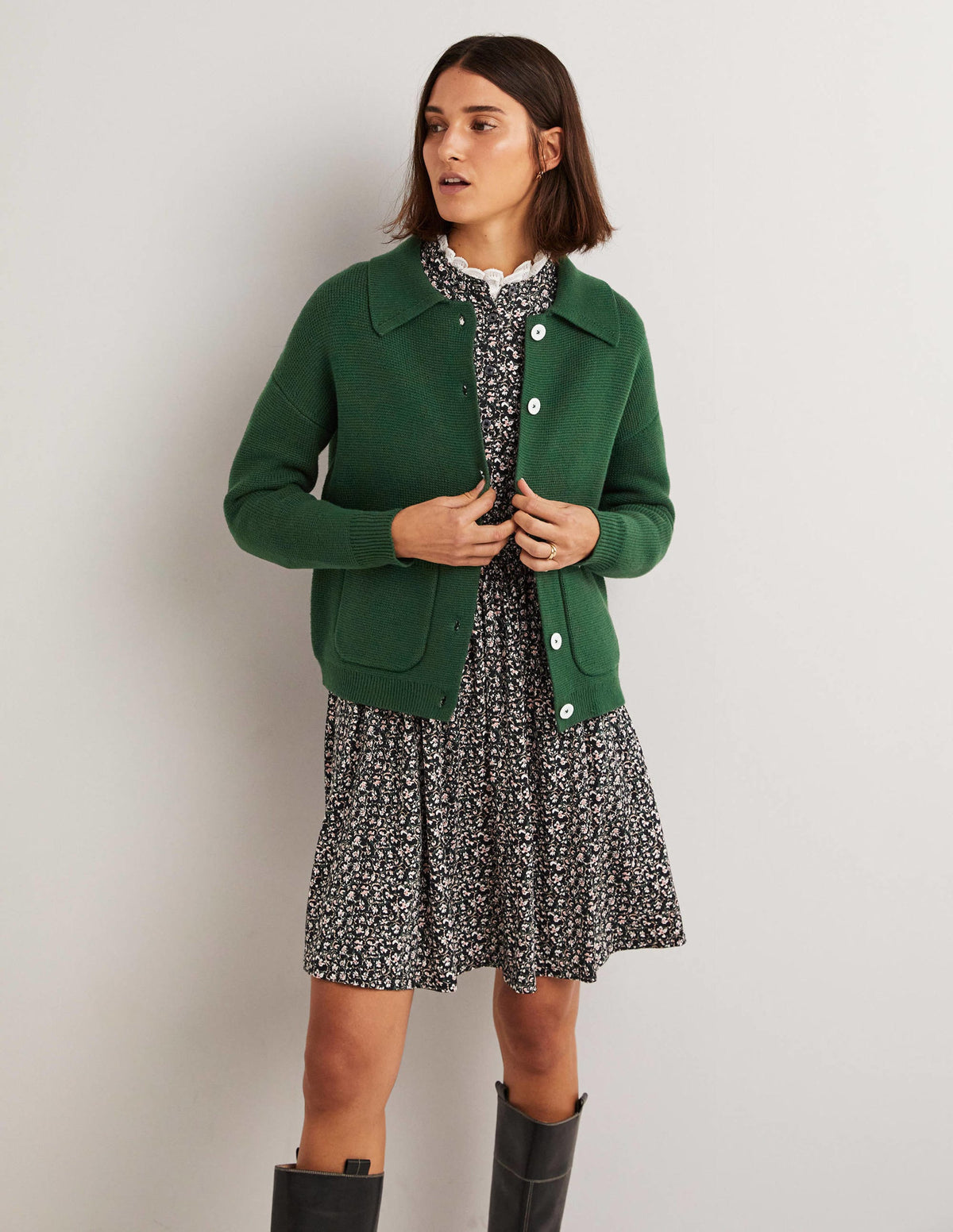 Charlotte Collared Cardigan-Hunter Green-4