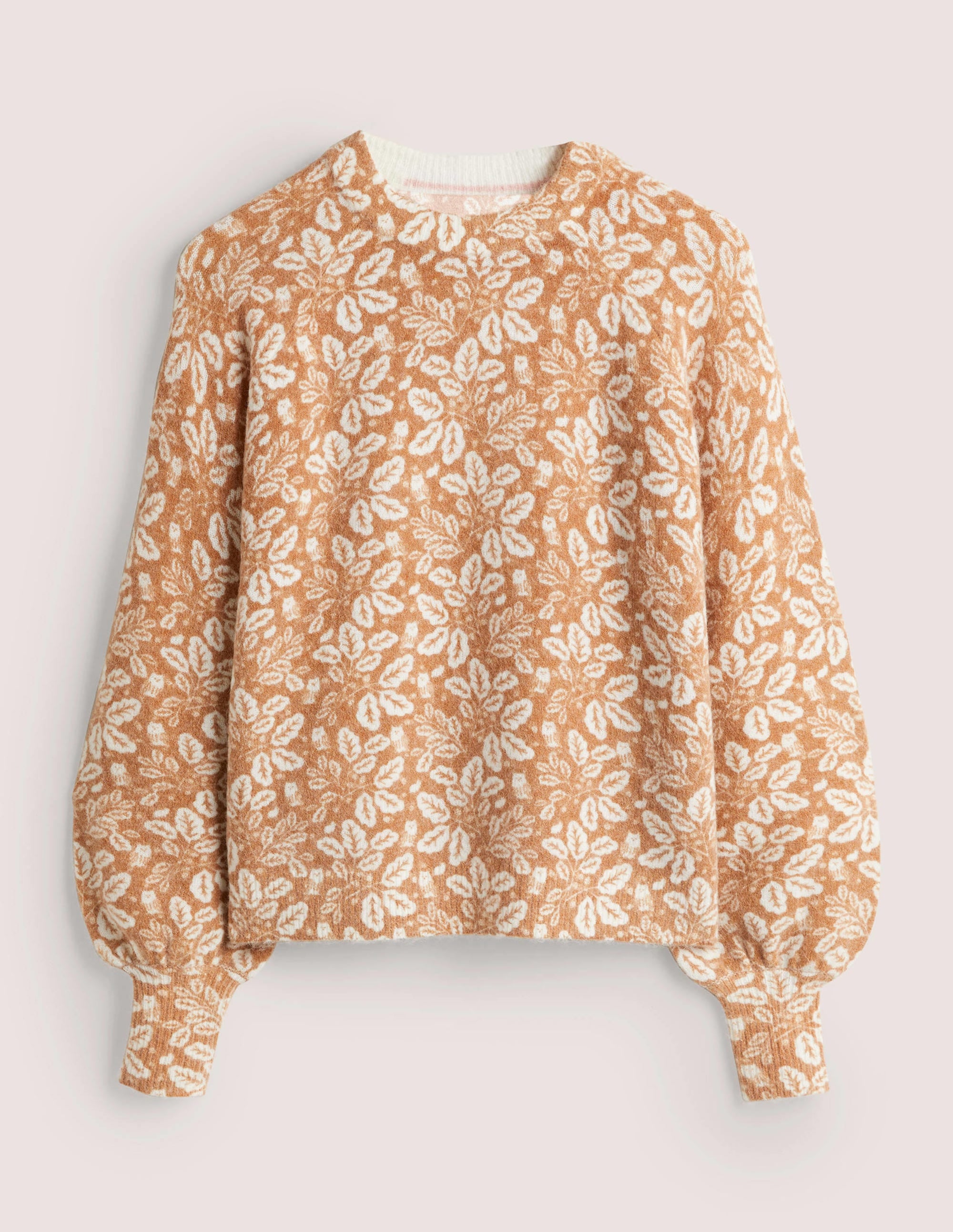 Blouson Sleeve Fluffy Sweater-Assam Brown, Acorn Leaf - Image 6