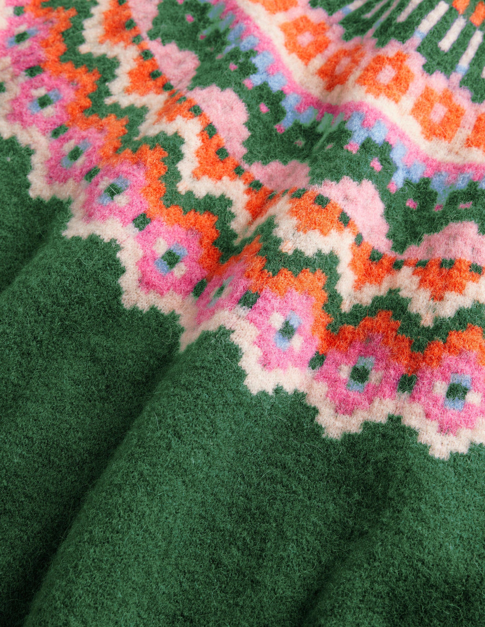 Blouson Sleeve Fluffy Sweater-Hunter Green, Fair Isle-7