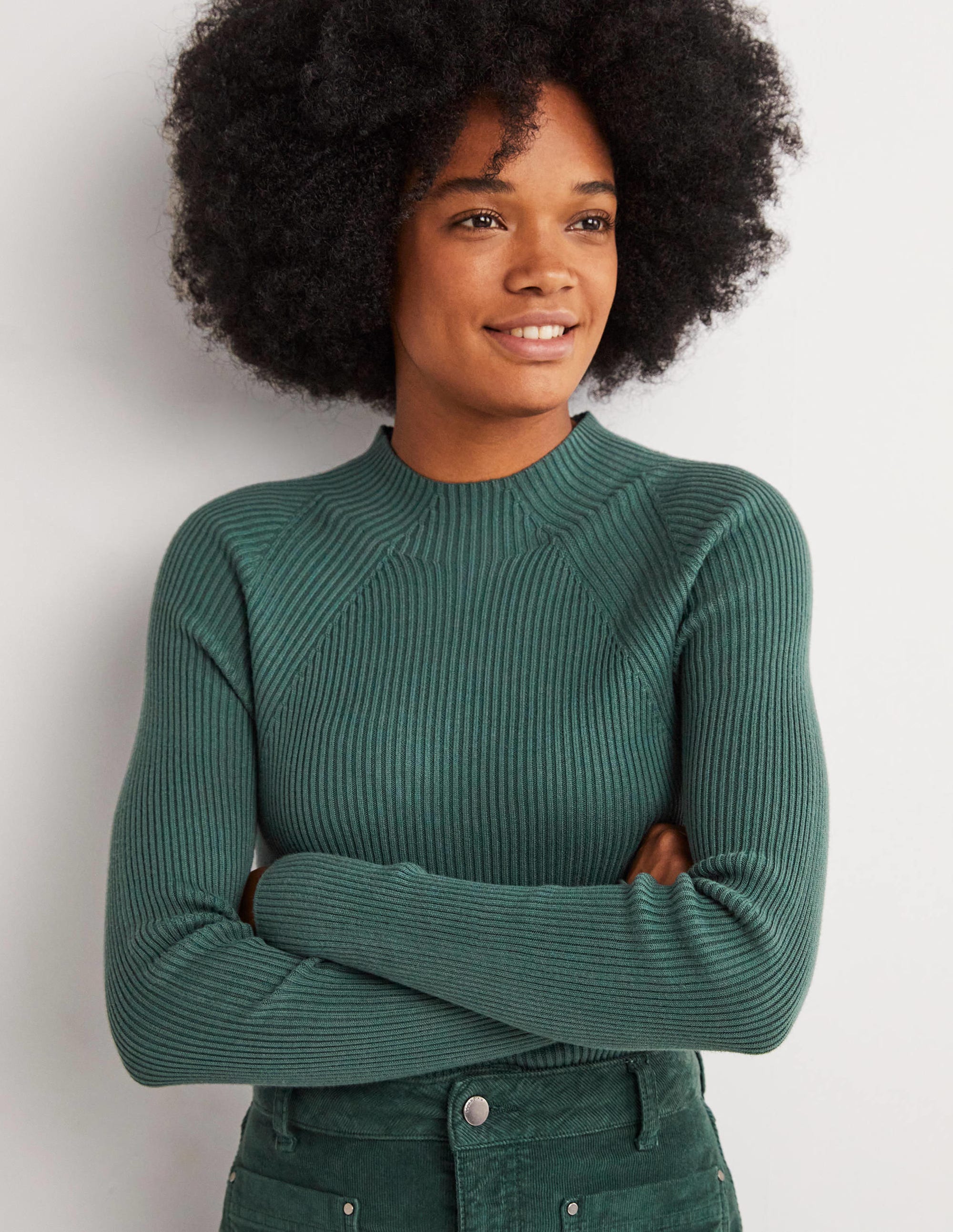 Ribbed High Neck Sweater-Trekking Green - Image 1
