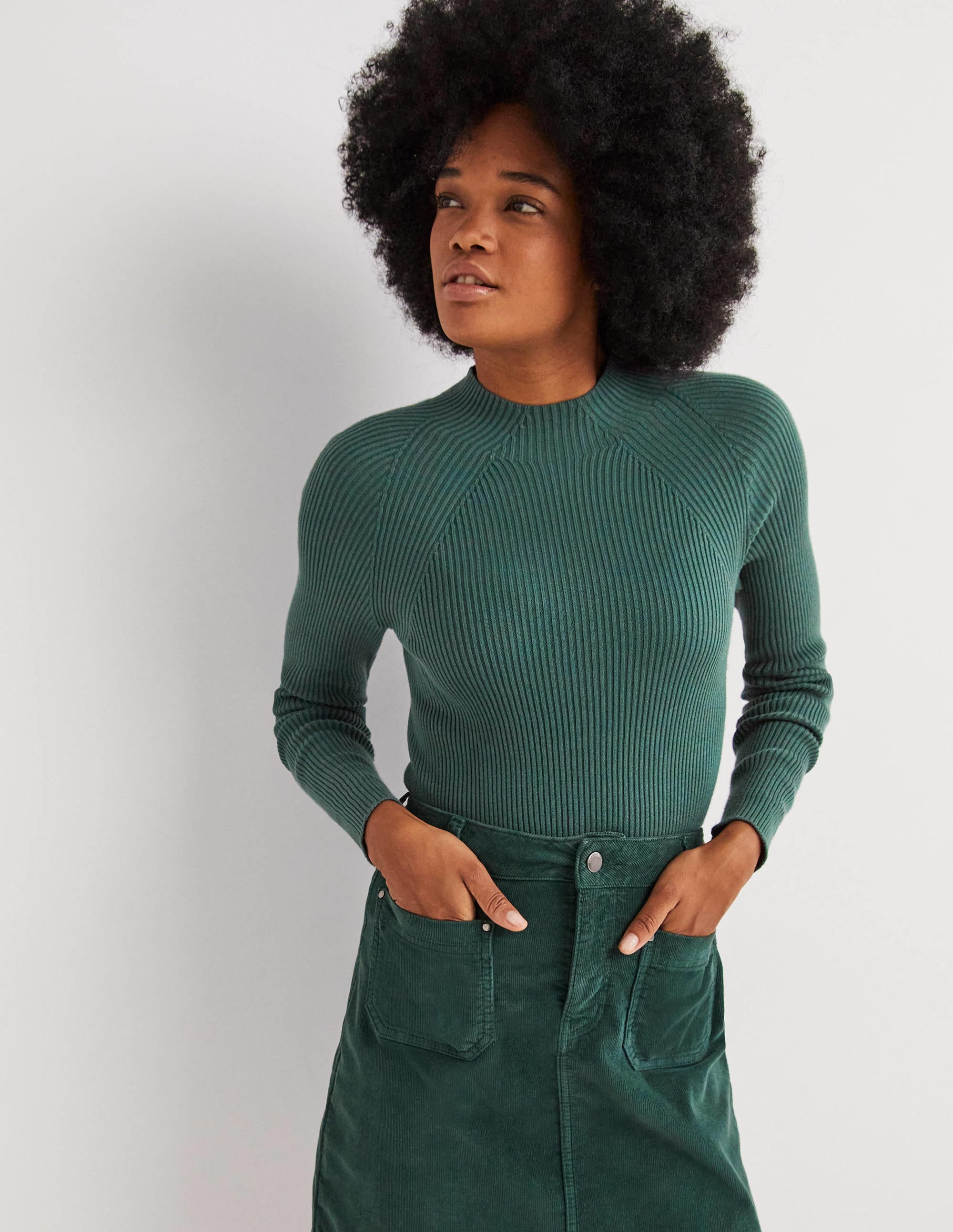 Ribbed High Neck Sweater-Trekking Green - Image 2