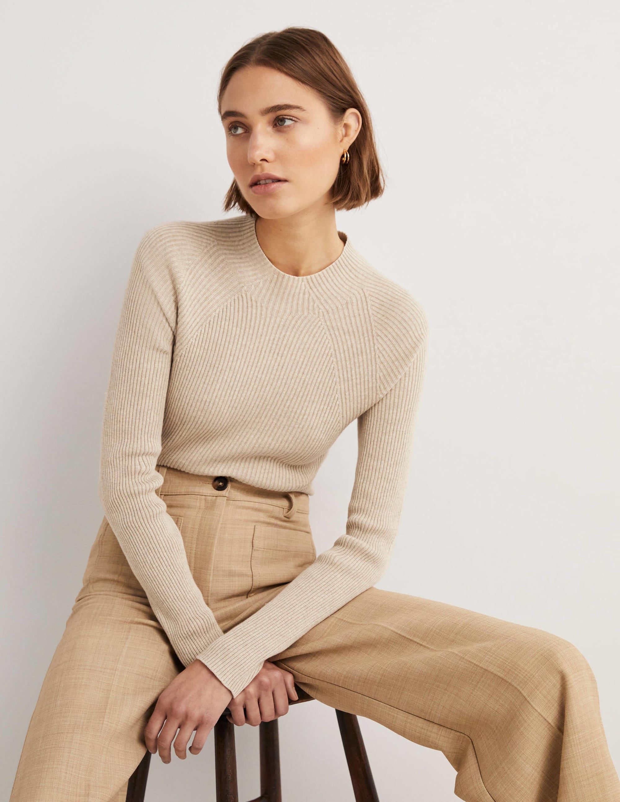 Ribbed High Neck Sweater-Chinchilla Melange - Image 1