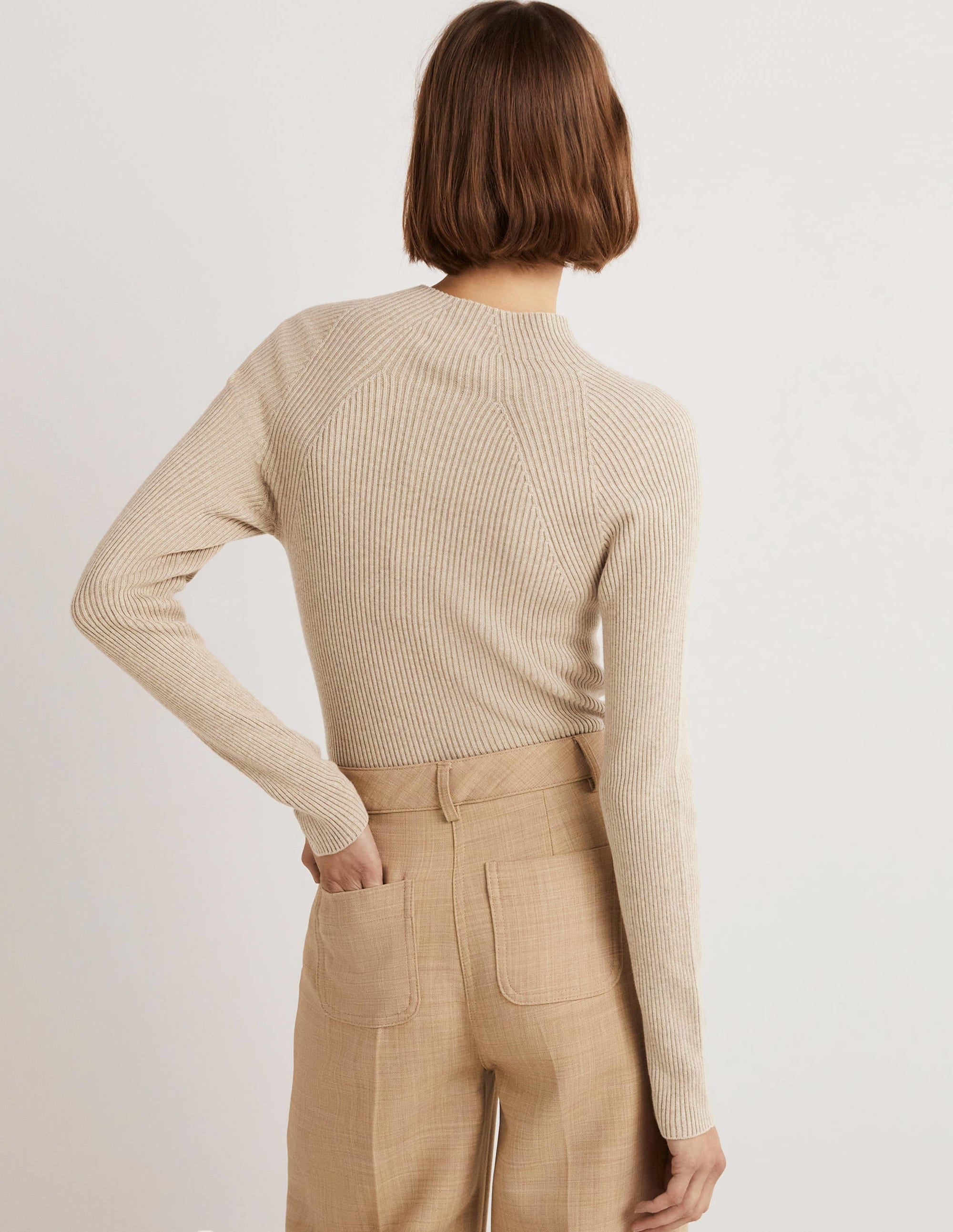 Ribbed High Neck Sweater-Chinchilla Melange - Image 3