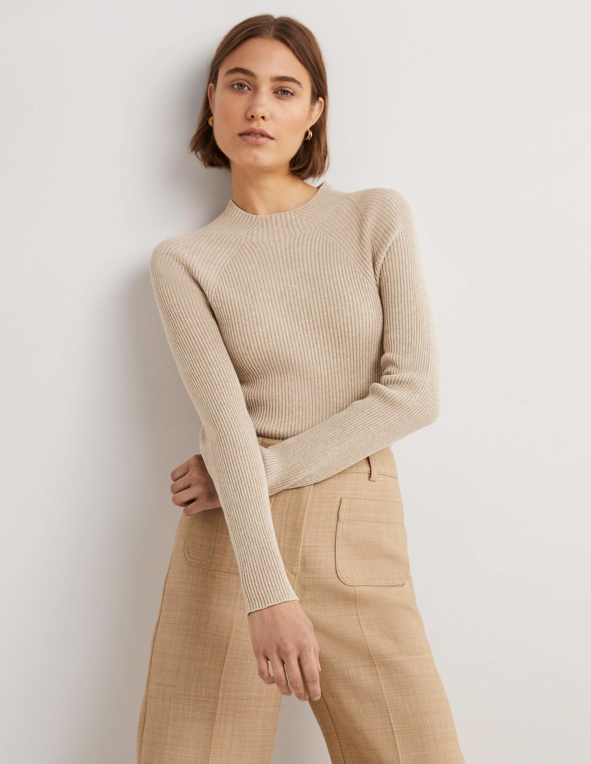 Ribbed High Neck Sweater-Chinchilla Melange - Image 4