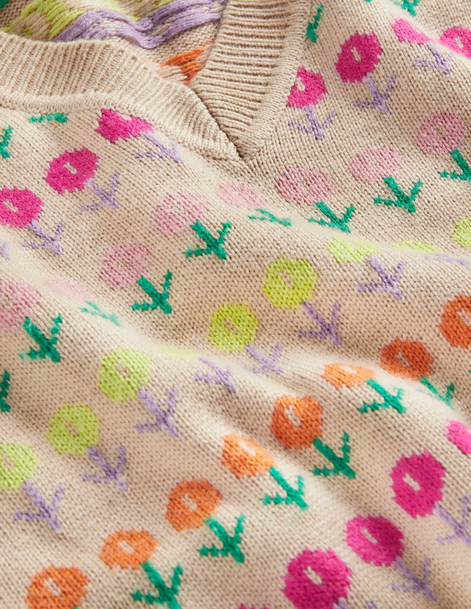 V-neck Knitted Sweater Vest-Chinchilla Melange, Floral - Image 7