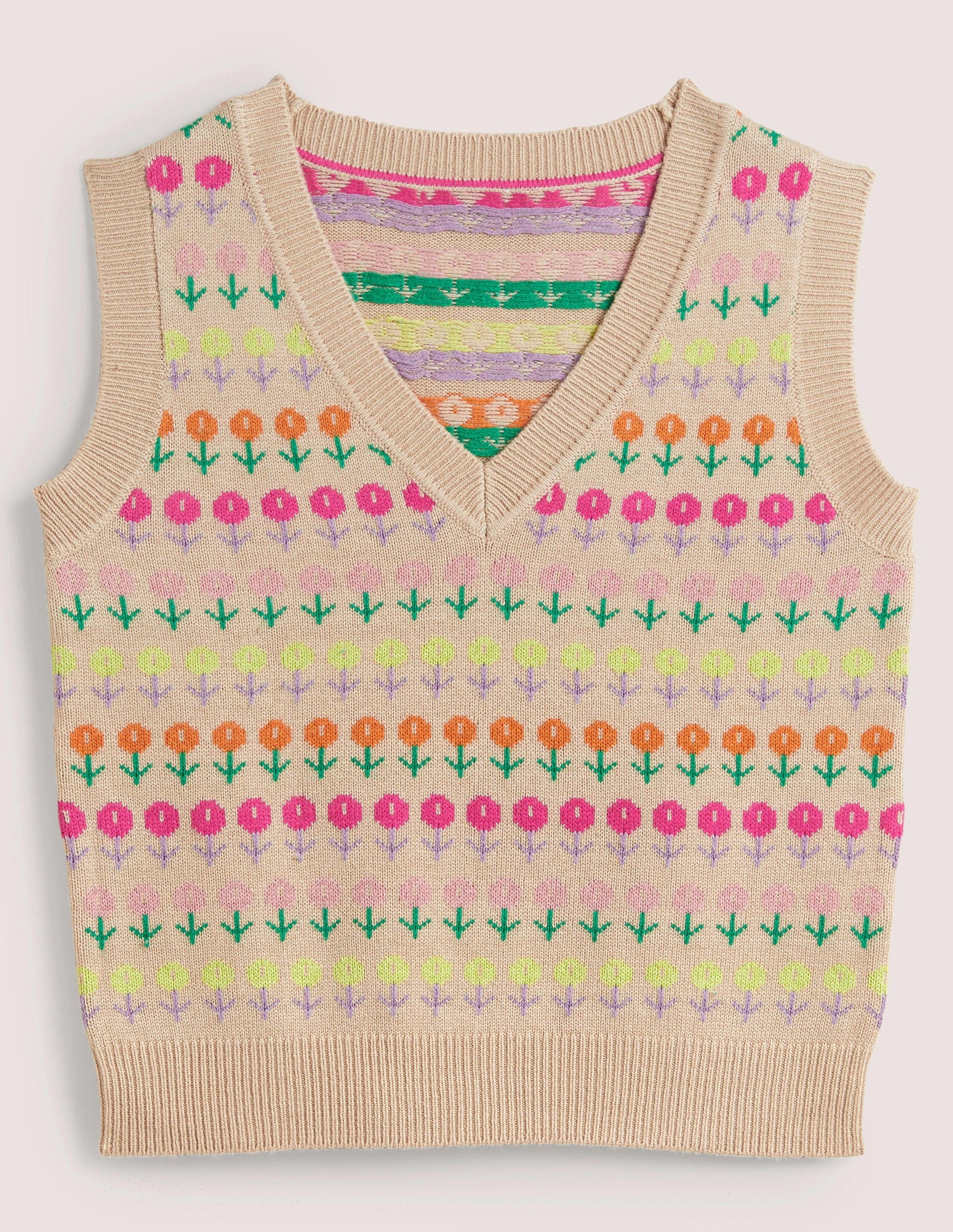 V-neck Knitted Sweater Vest-Chinchilla Melange, Floral-8