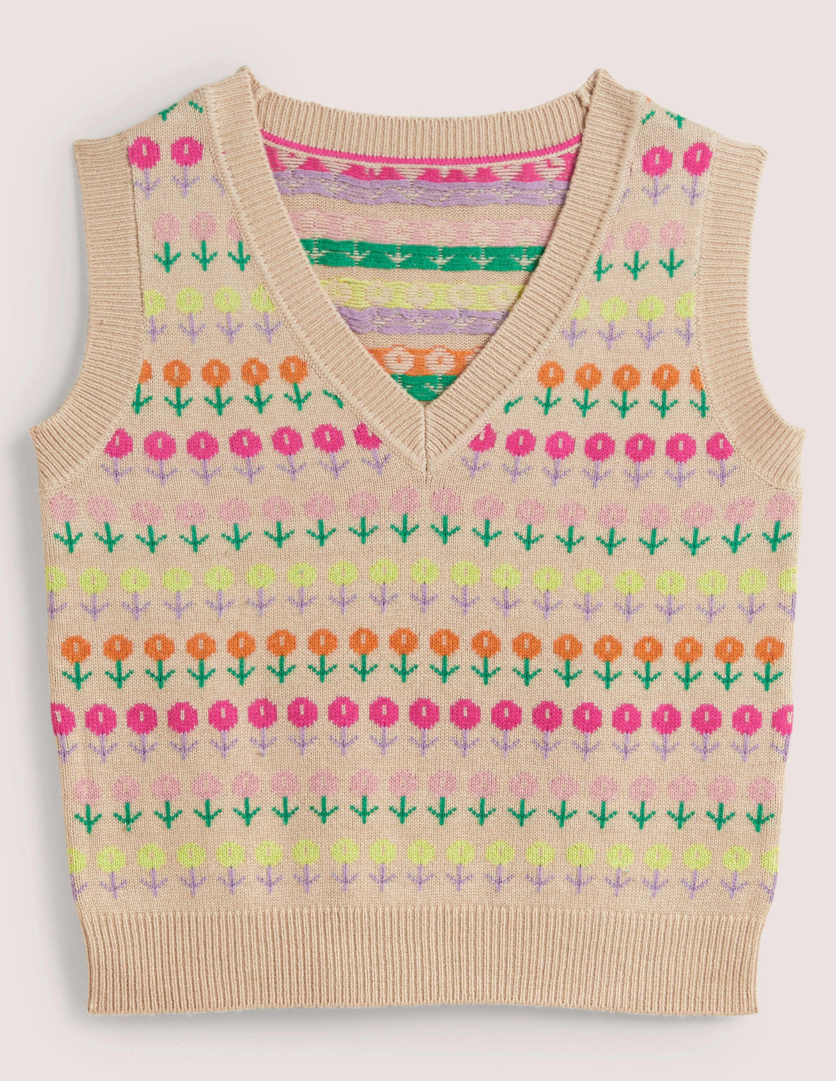 V-neck Knitted Sweater Vest-Chinchilla Melange, Floral - Image 8