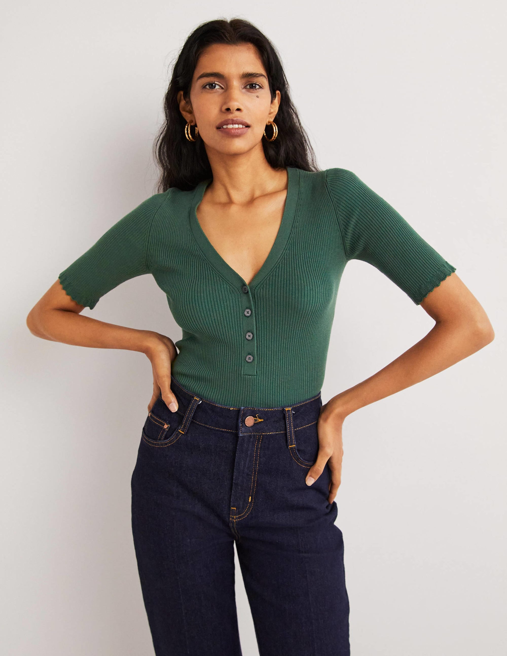Ribbed Knitted T-shirt-Trekking Green - Image 1