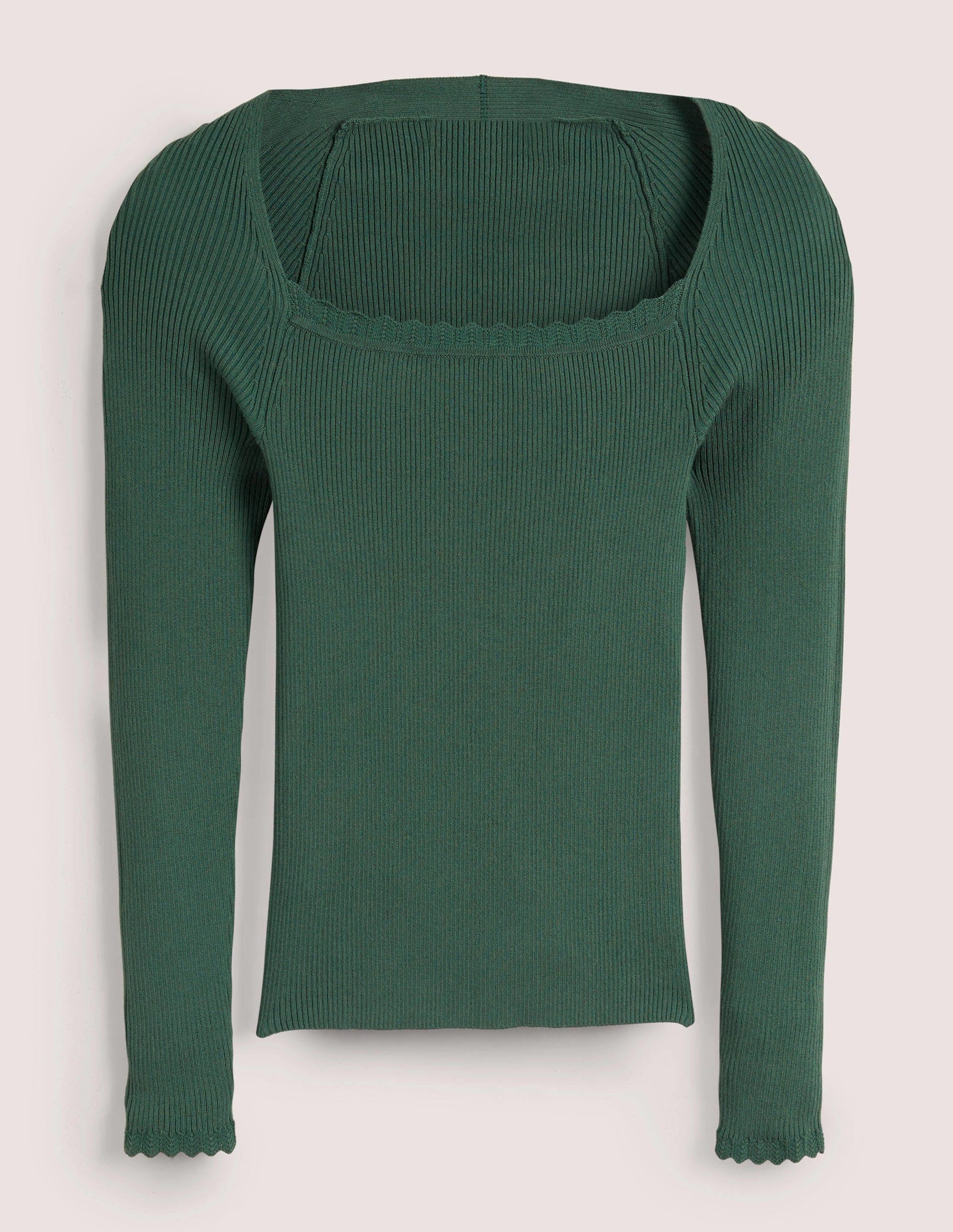 Ribbed Square Neck Knitted Top-Trekking Green-6