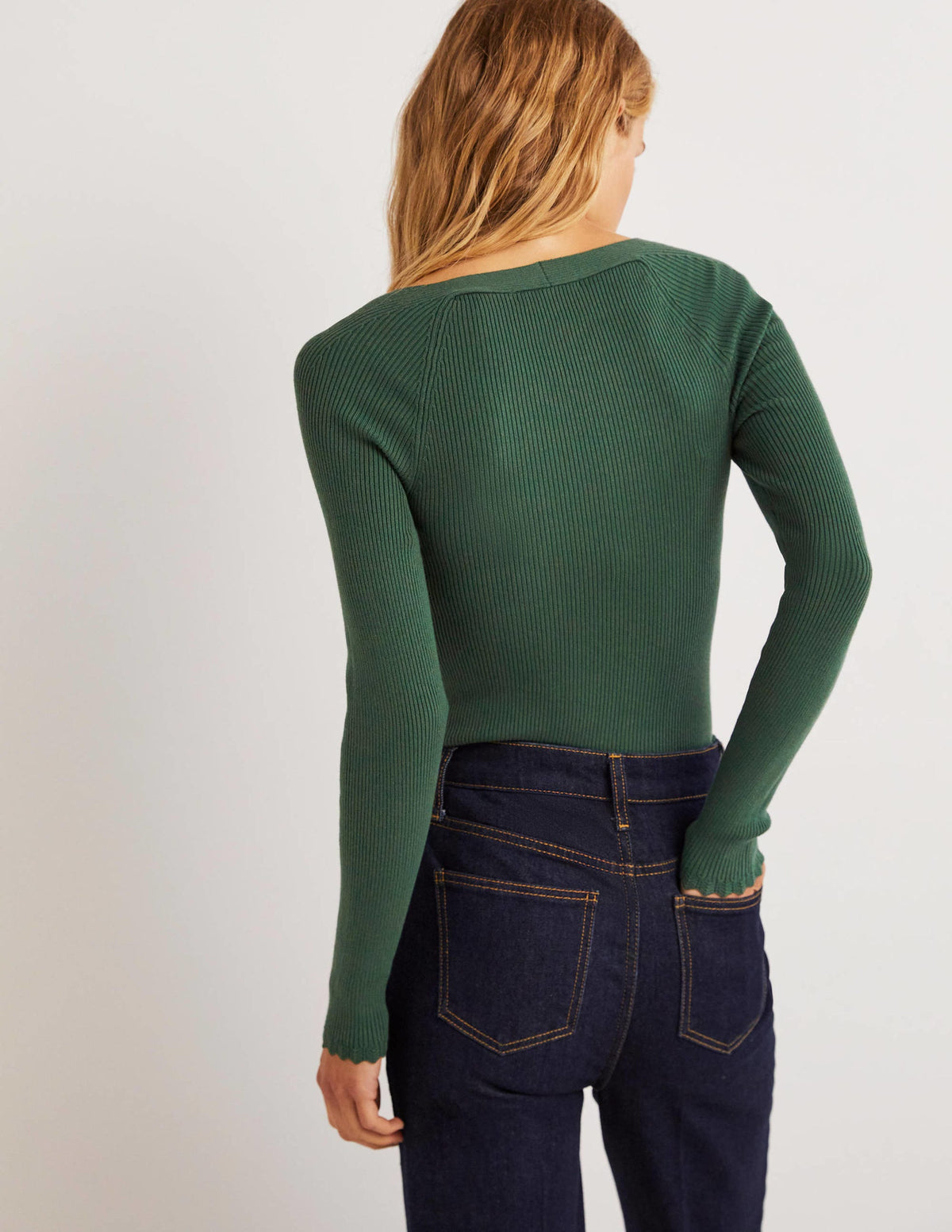 Ribbed Square Neck Knitted Top-Trekking Green - Image 3